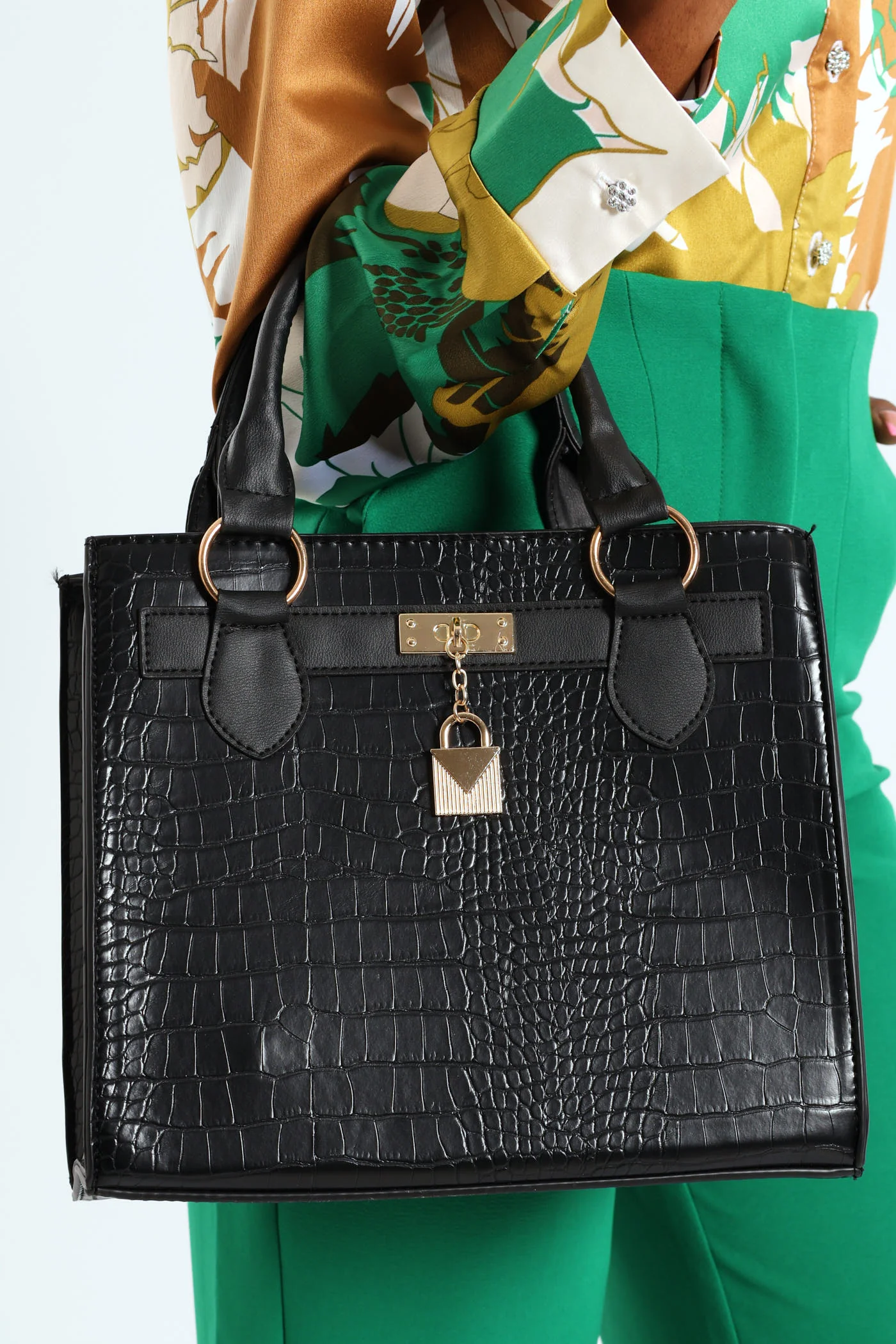 Lock Detail Clasp Tote Bag - Blackmail - Image 2