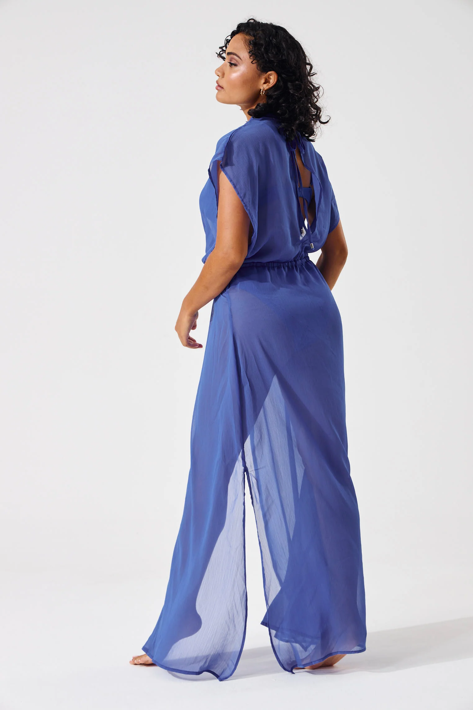 Long Length Chiffon Coverup Kimono - Cobalt - Image 5