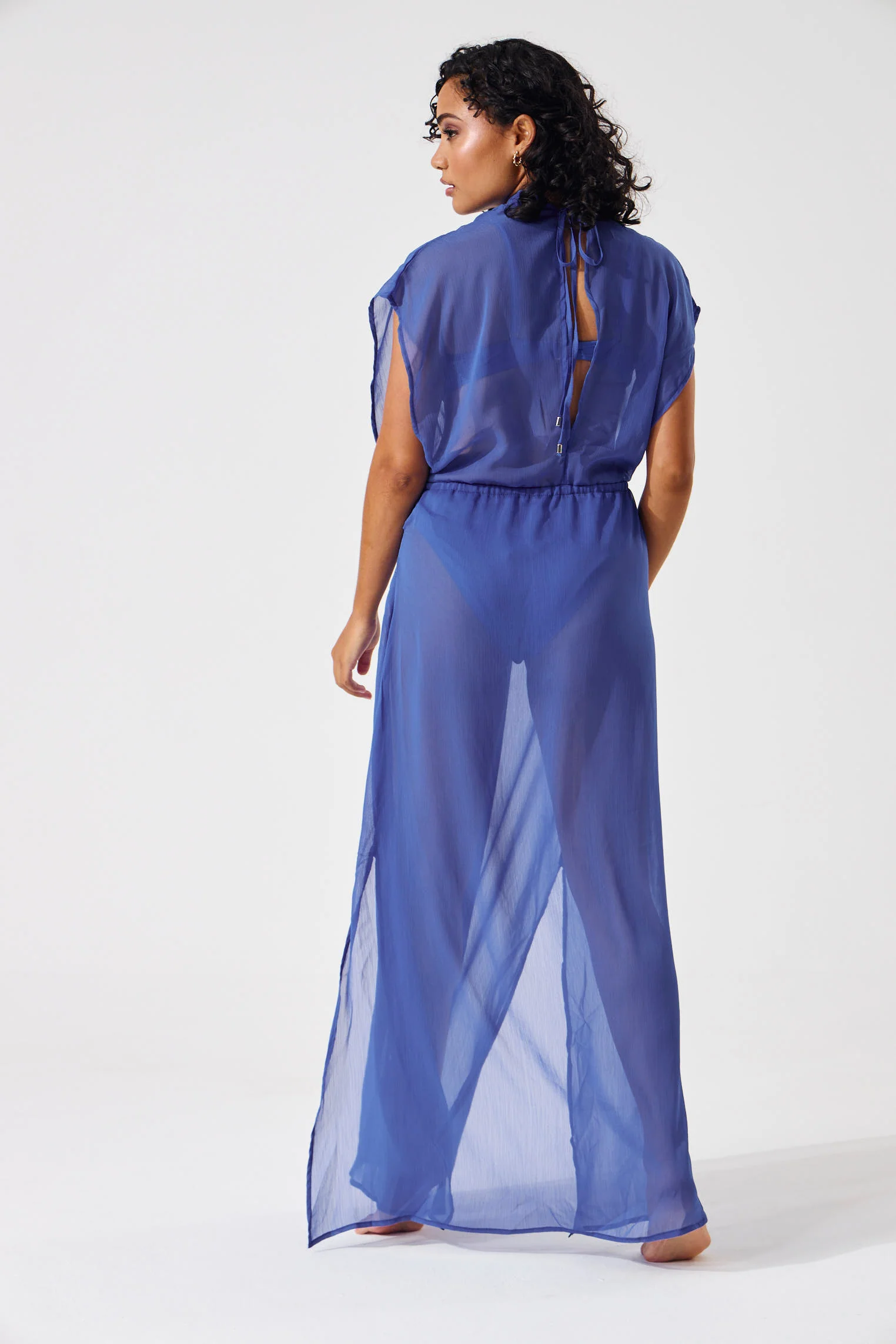 Long Length Chiffon Coverup Kimono - Cobalt - Image 6