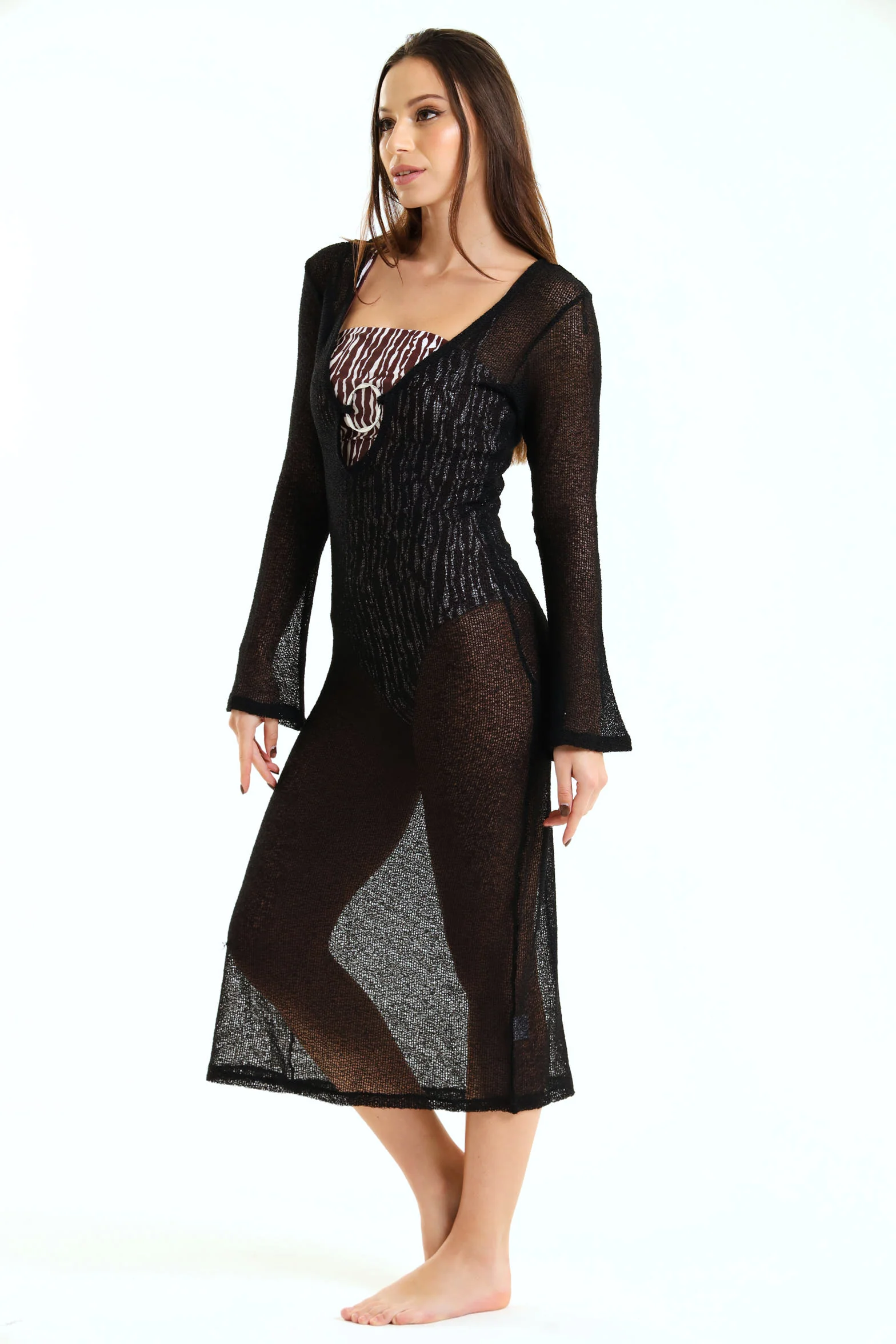 Long Length Coverup Kimono - Black - Image 5