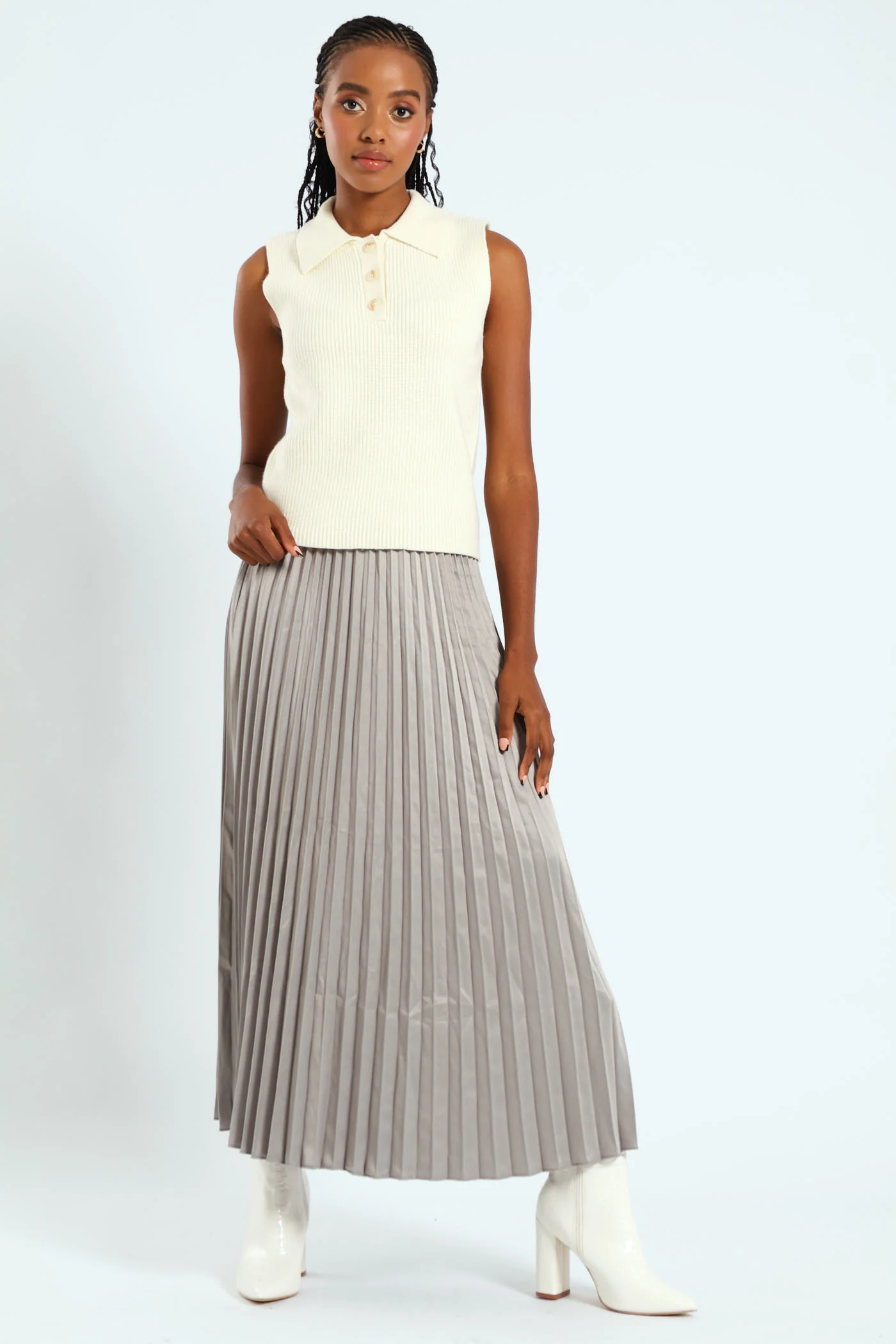 Long Length Elasticated Pleated Skirt - Silver - Image 2