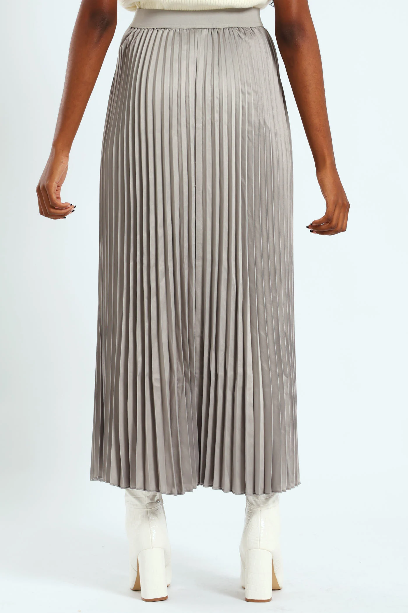 Long Length Elasticated Pleated Skirt - Silver - Image 6