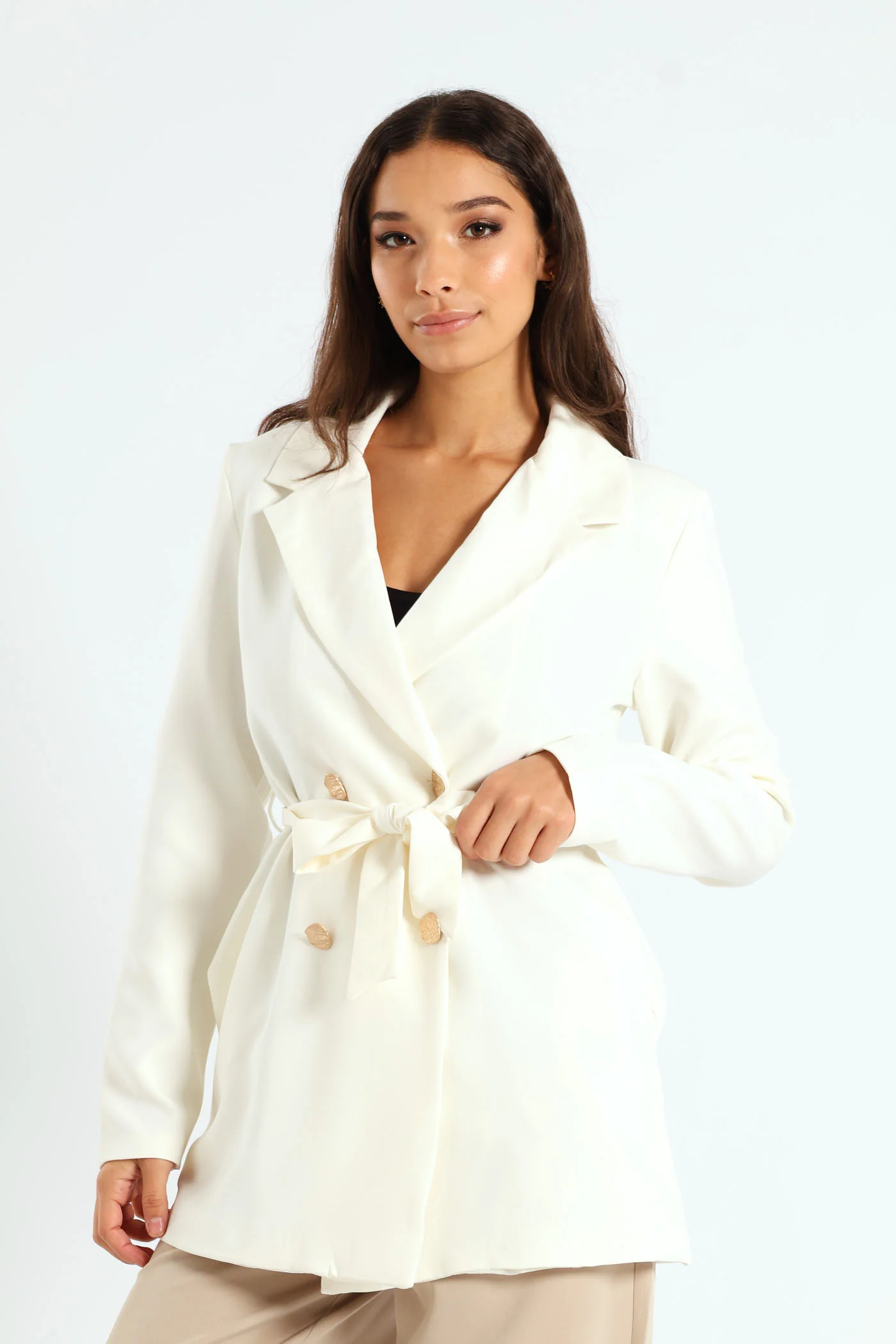Long Length Fancy Button Blazer - White