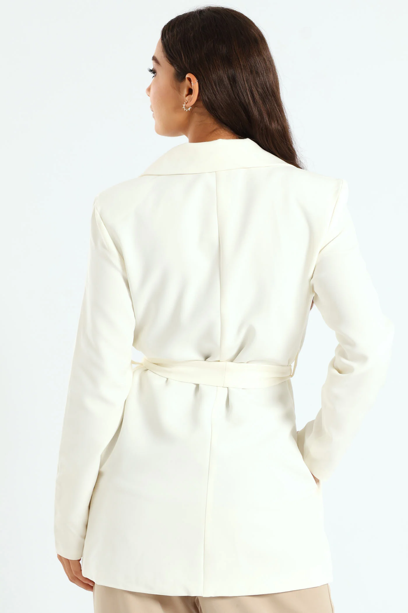 Long Length Fancy Button Blazer - White - Image 3