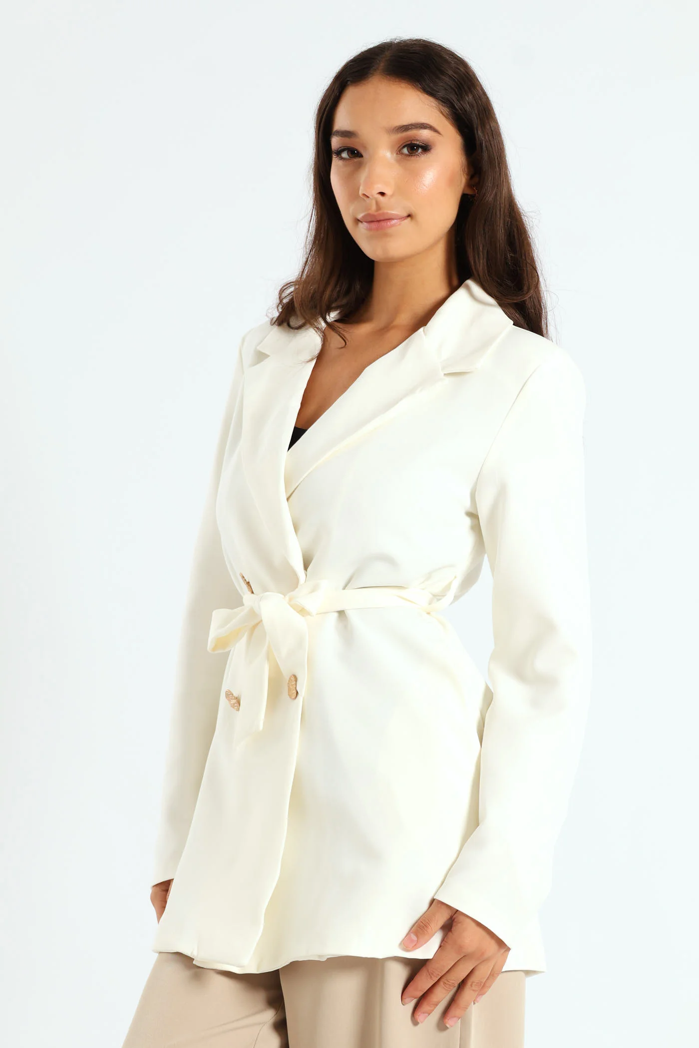 Long Length Fancy Button Blazer - White - Image 4