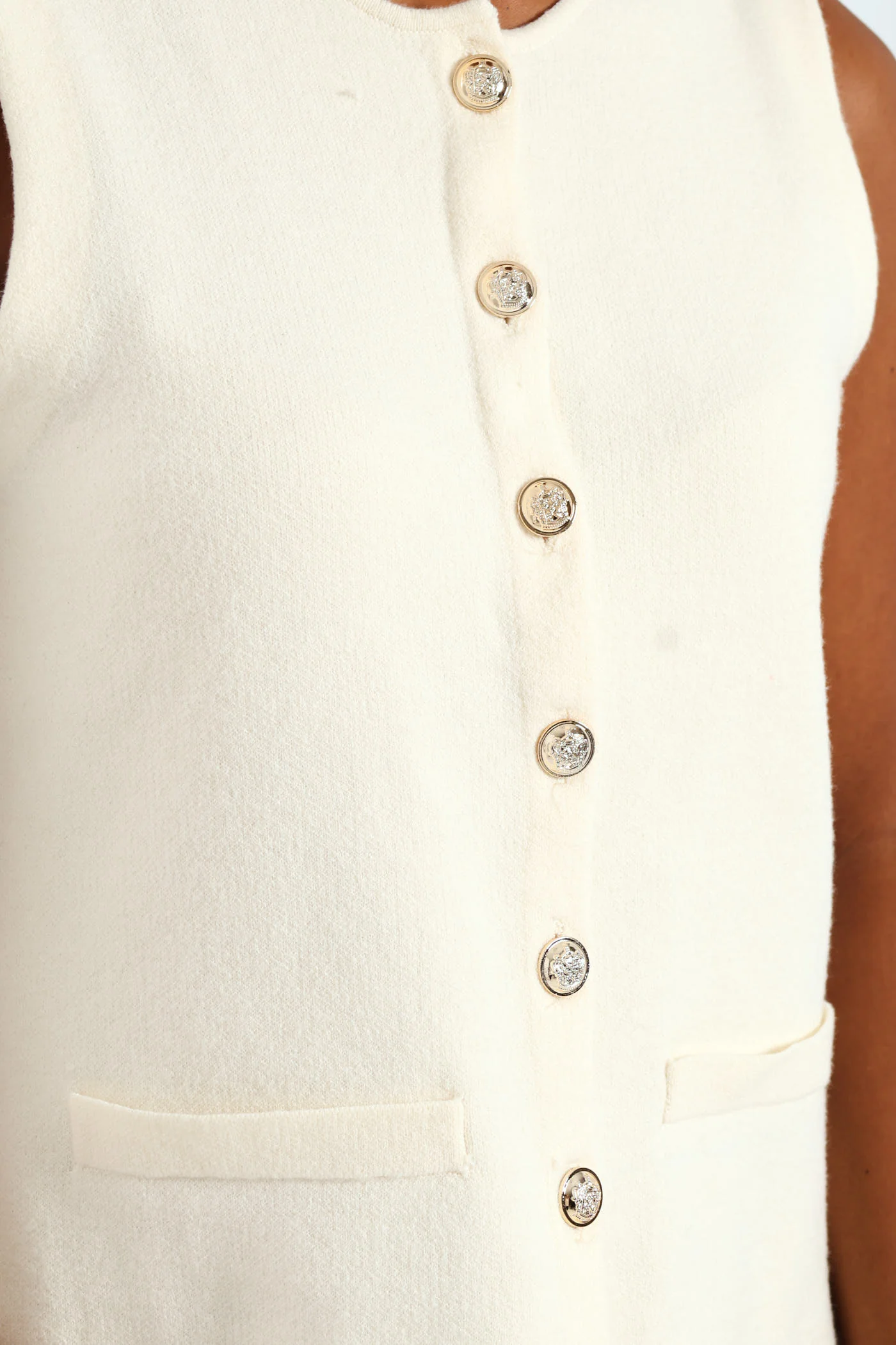 Long Length Fancy Button Waistcoat - Cream - Image 5