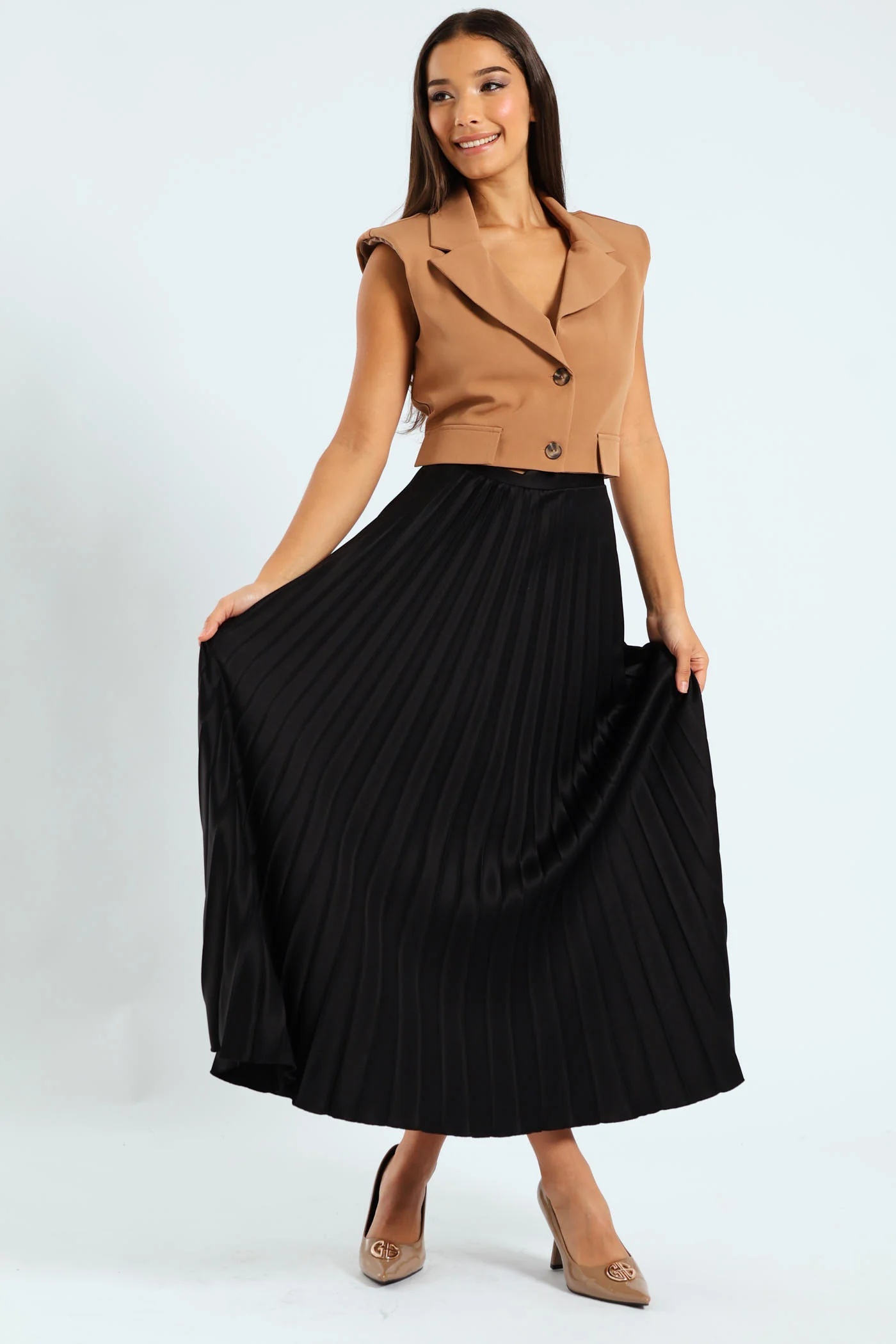 Long Length Pleated Skirt - Black - Image 2