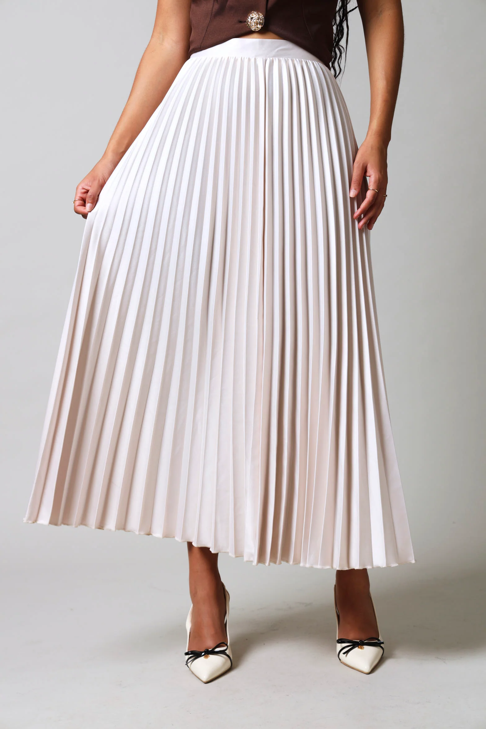 Long Length Pleated Skirt - Champagne - Image 3