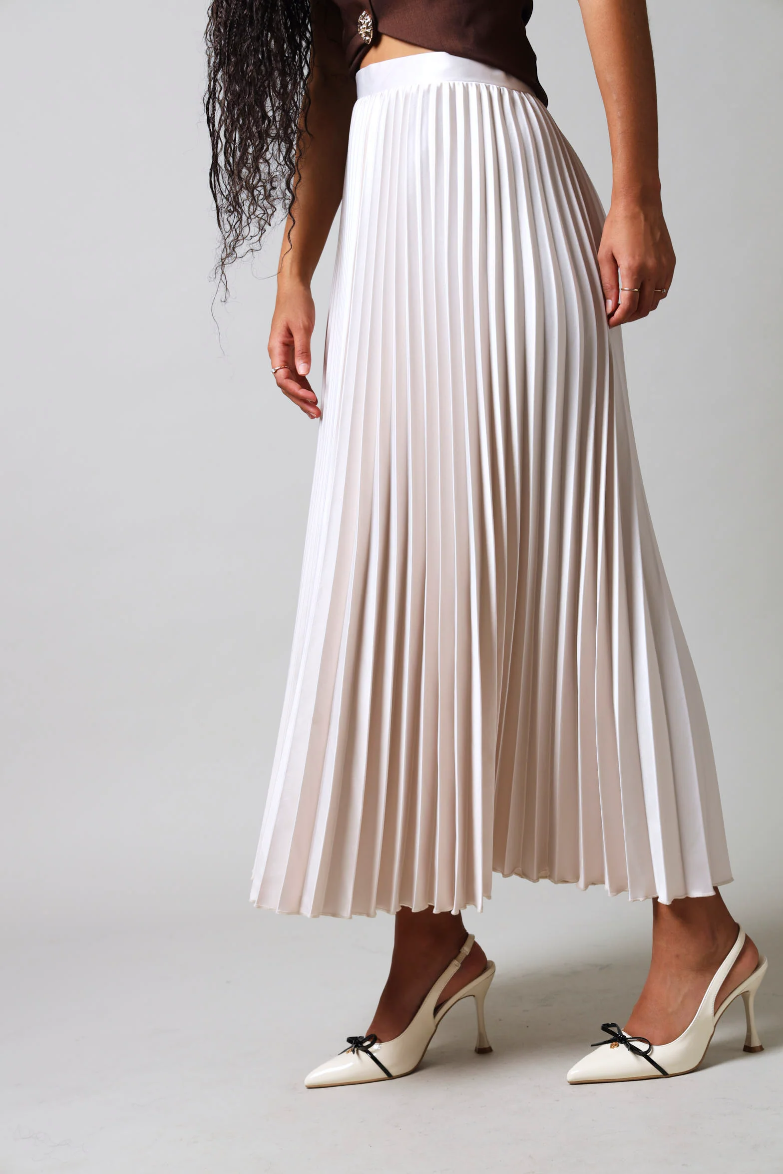 Long Length Pleated Skirt - Champagne - Image 4