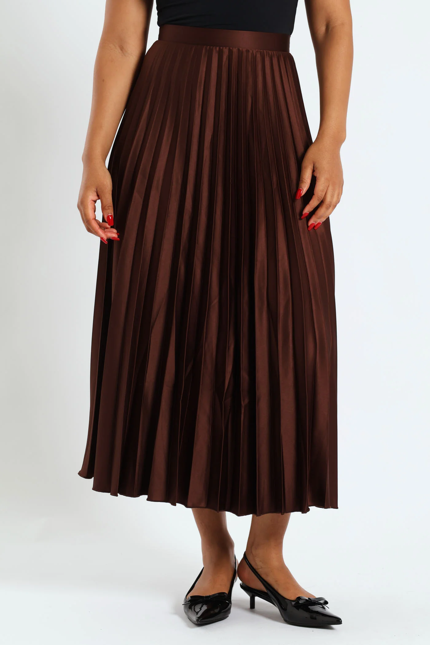 Long Length Pleated Skirt - Dark Brown