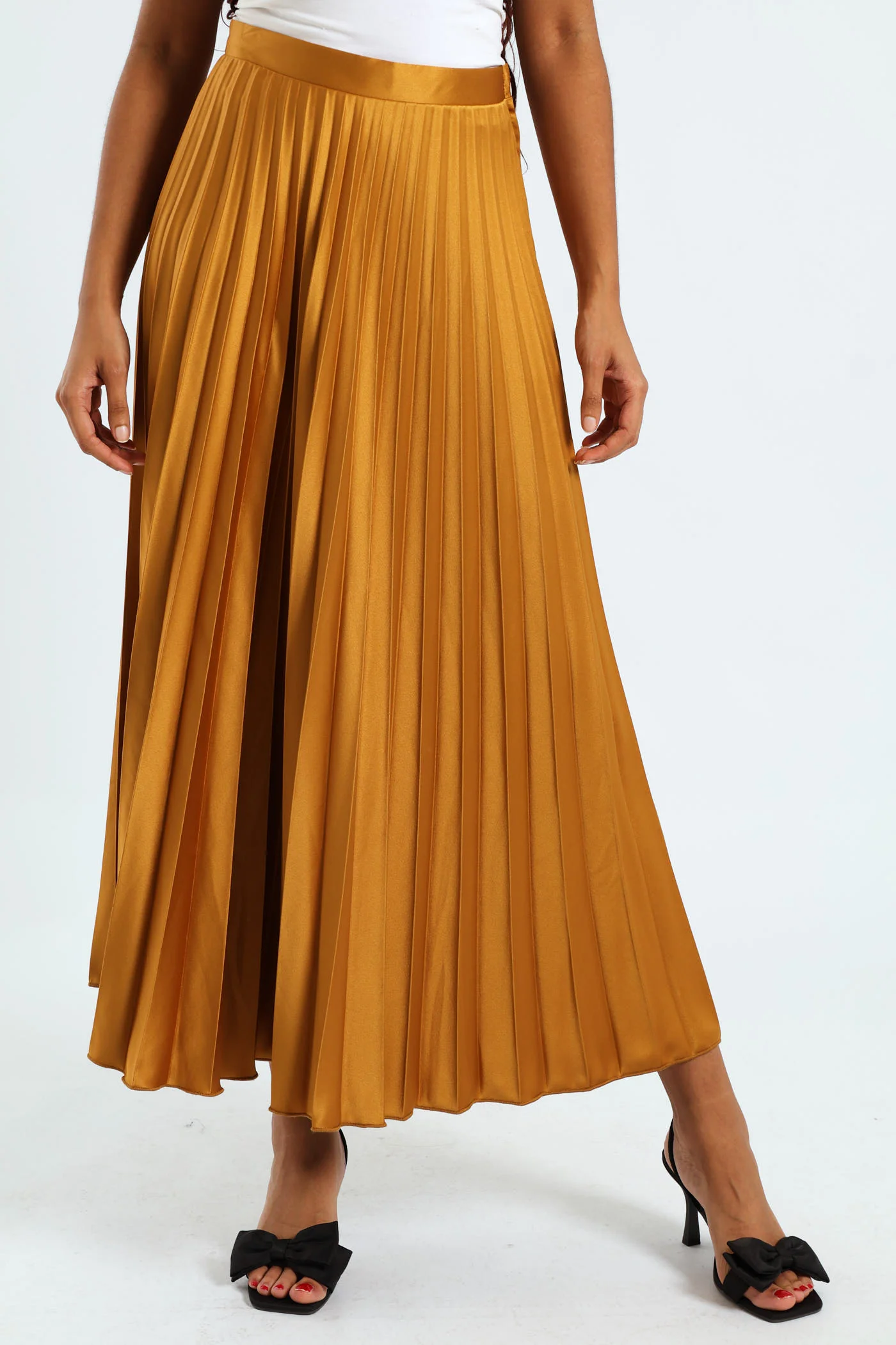 Long Length Pleated Skirt - Mustard