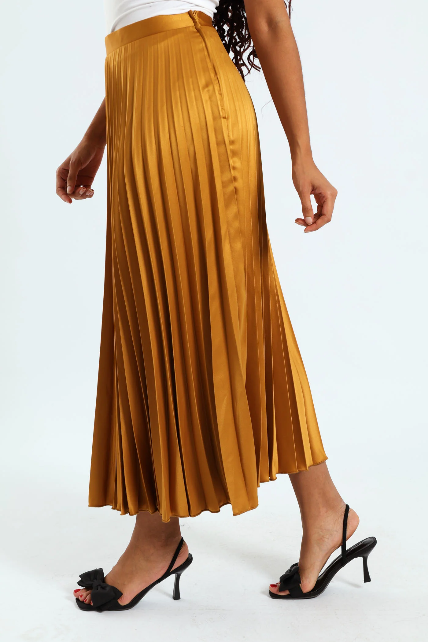 Long Length Pleated Skirt - Mustard - Image 2