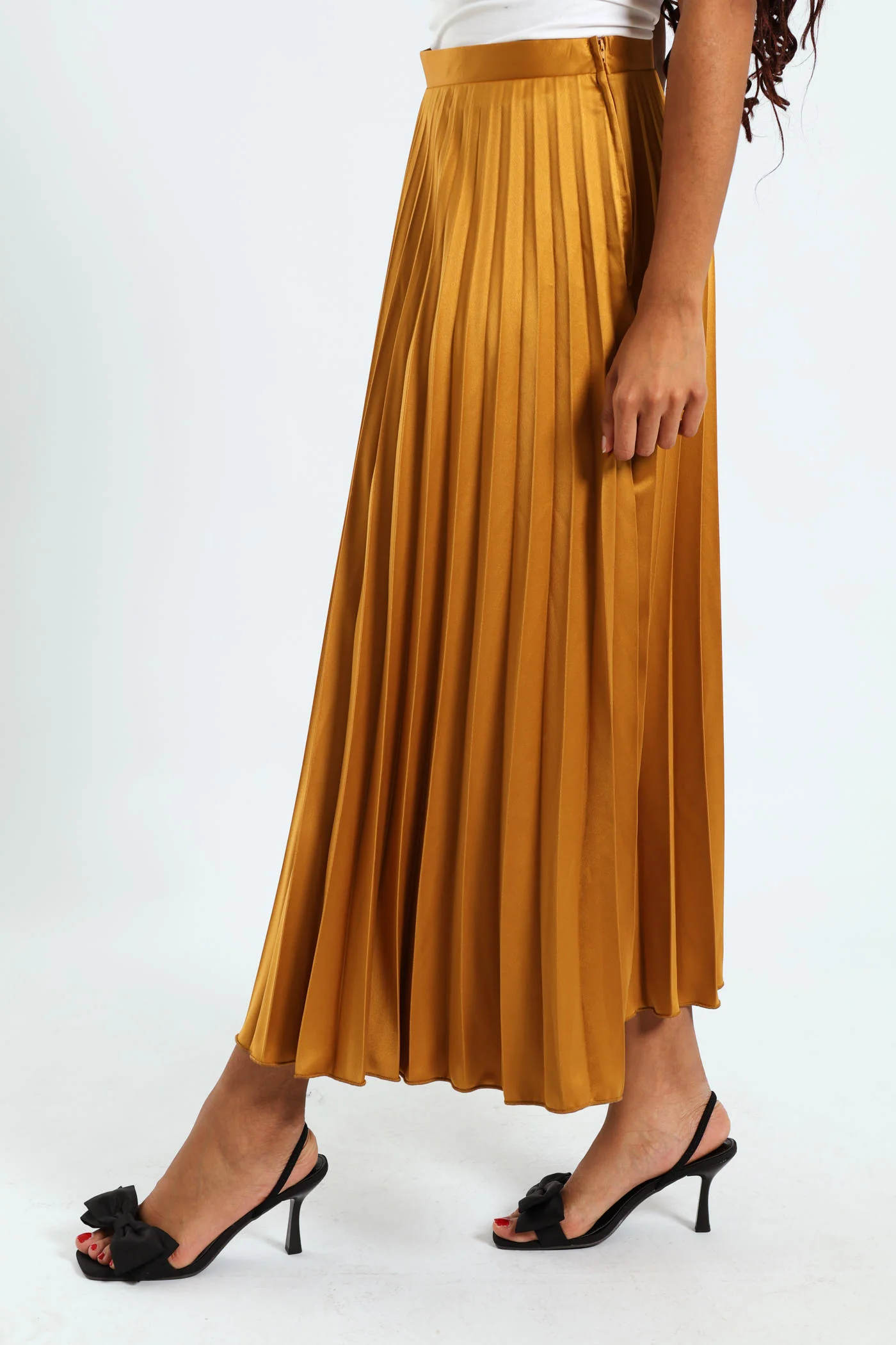 Long Length Pleated Skirt - Mustard - Image 3