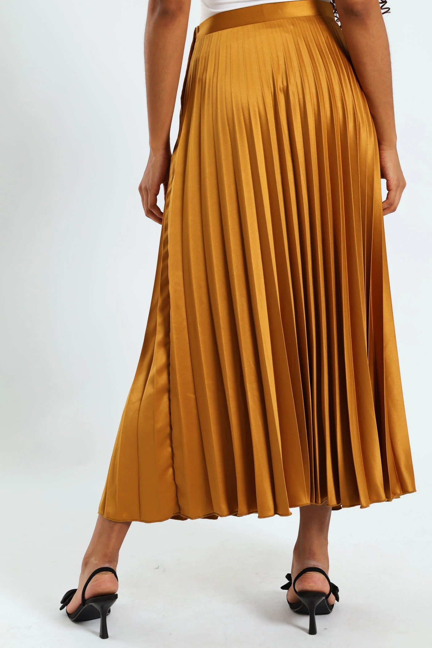 Long Length Pleated Skirt - Mustard - Image 5