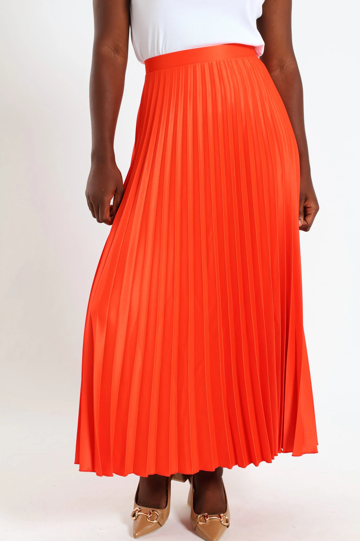 Long Length Pleated Skirt - Orange