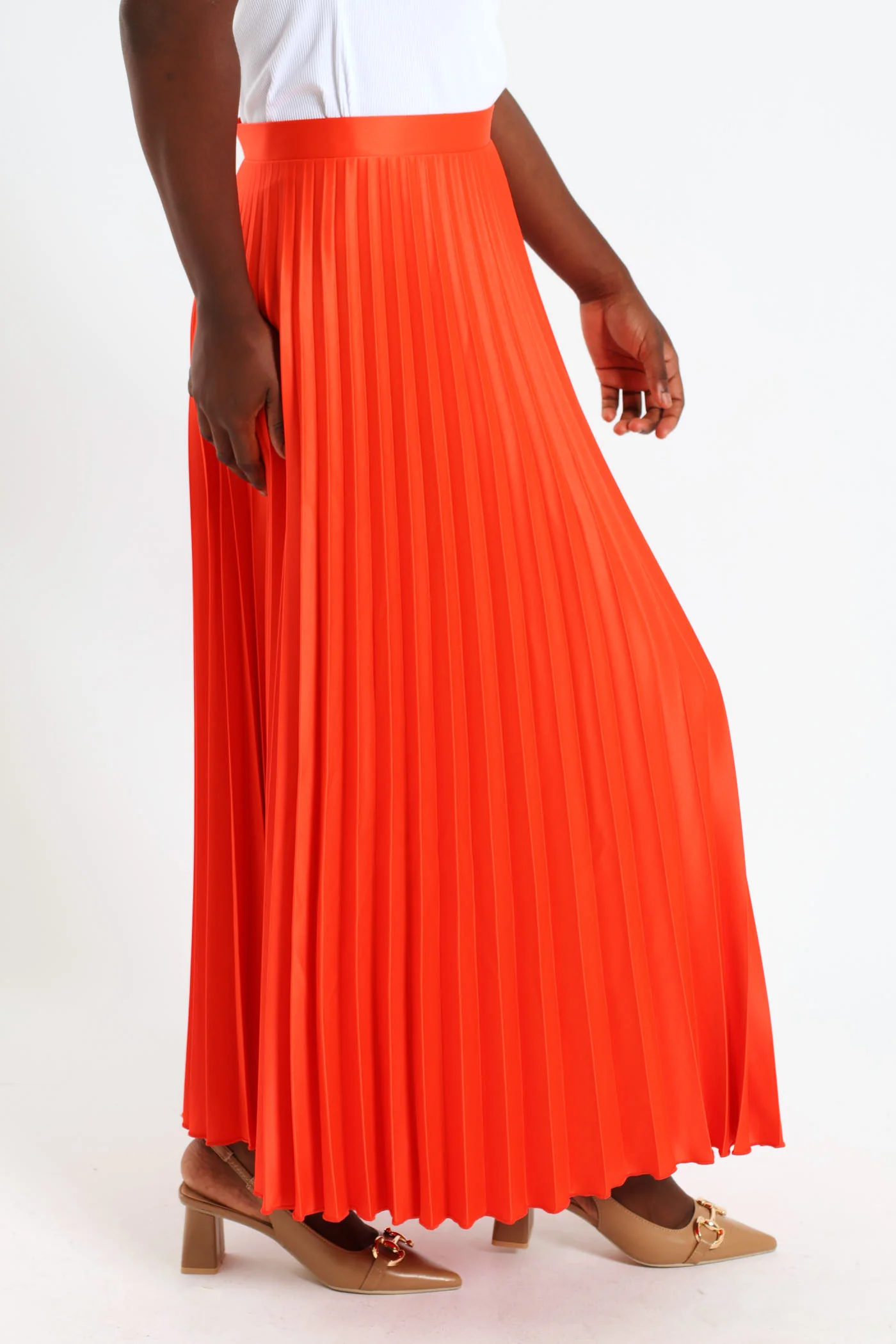 Long Length Pleated Skirt - Orange - Image 2