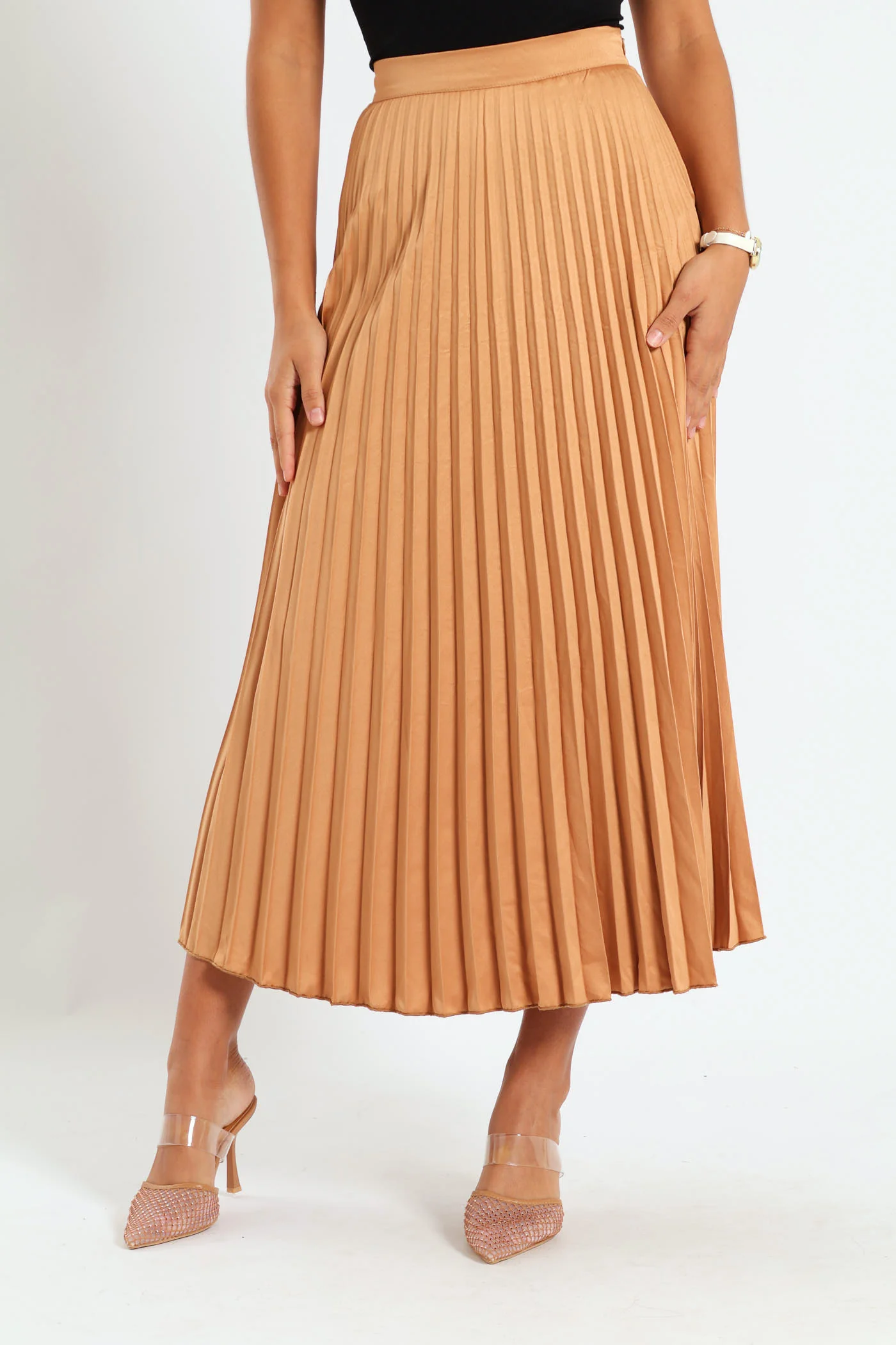 Long Length Pleated Skirt - Stone