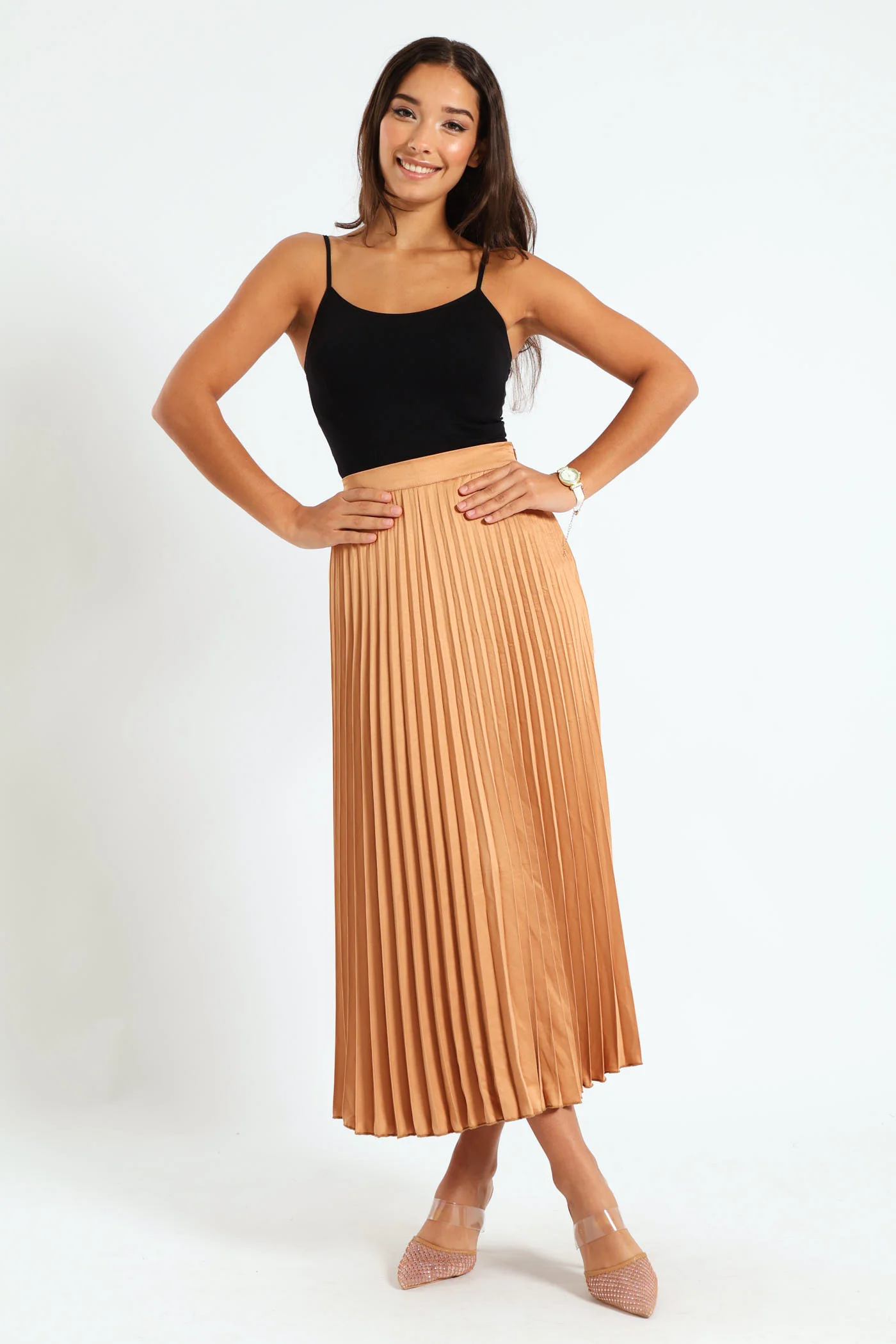 Long Length Pleated Skirt - Stone - Image 2