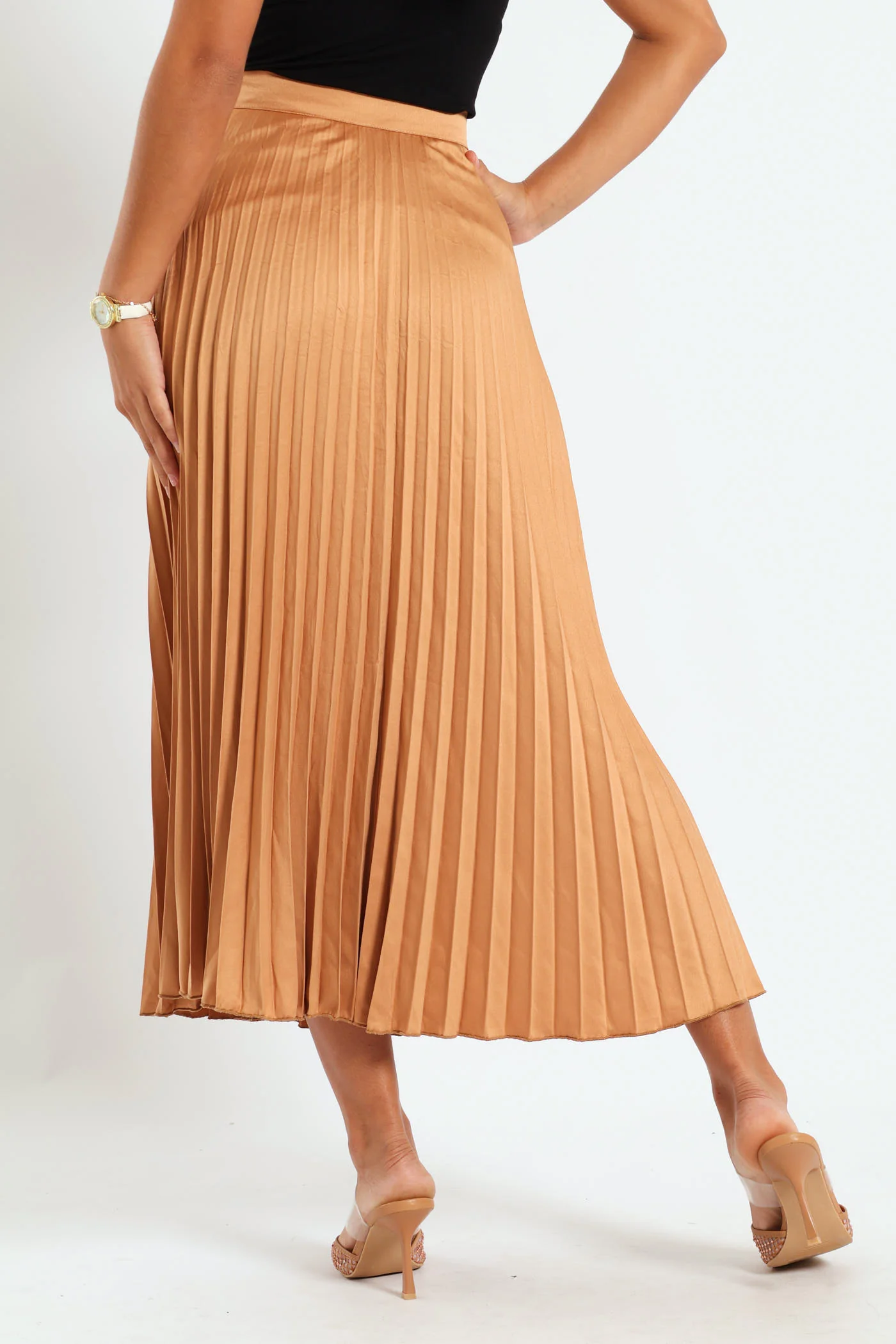 Long Length Pleated Skirt - Stone - Image 4