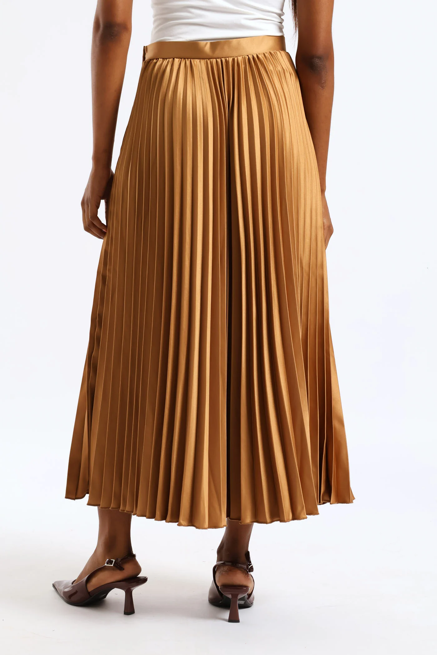 Long Length Pleated Skirt - Tan - Image 4