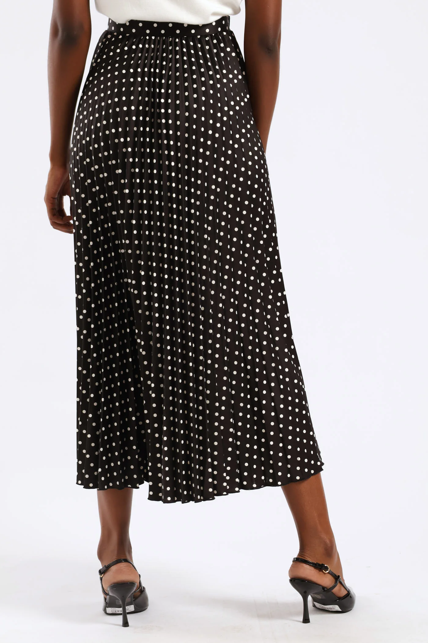 Long Length Polka Dot Pleated Skirt - Black/White - Image 5