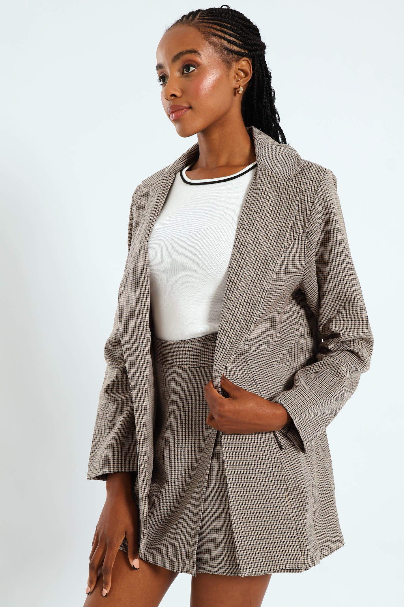 Long Length Single Breast Blazer - Check - Image 3