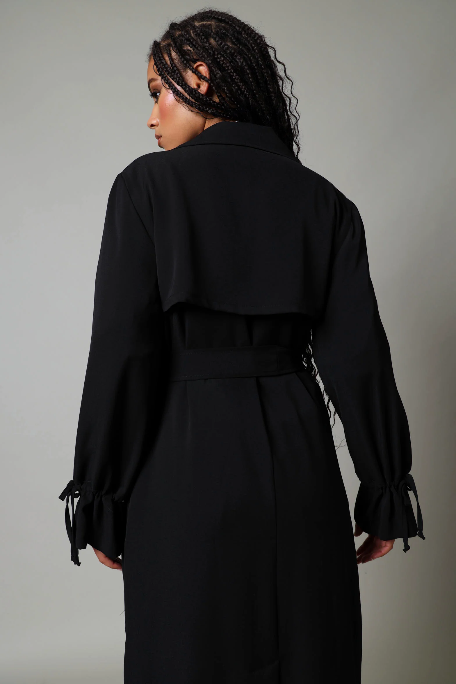 Long Length Unlined Belted Trench Coat - Black - Image 5