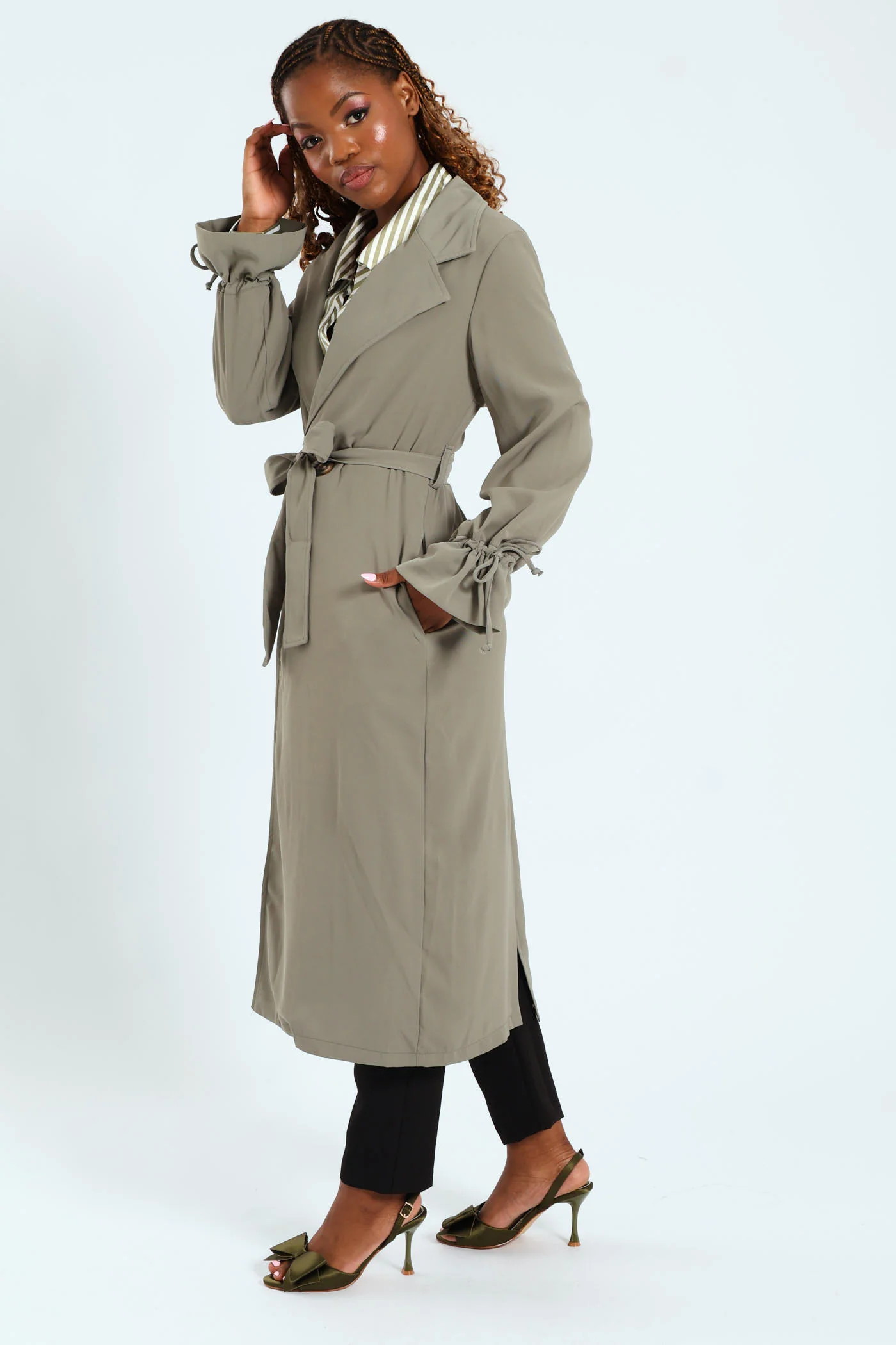 Long Length Unlined Belted Trench Coat - Fatigue