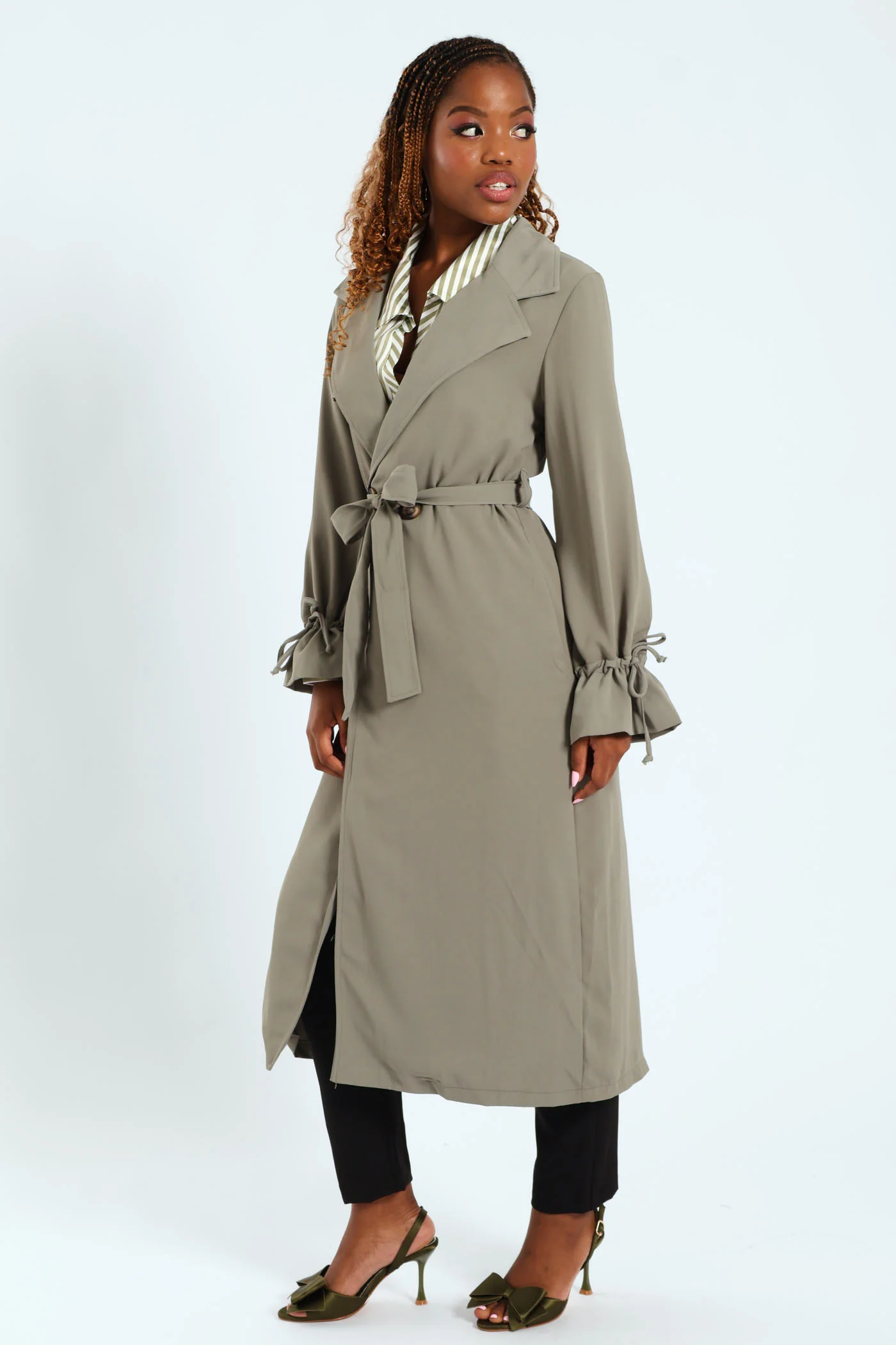 Long Length Unlined Belted Trench Coat - Fatigue - Image 3