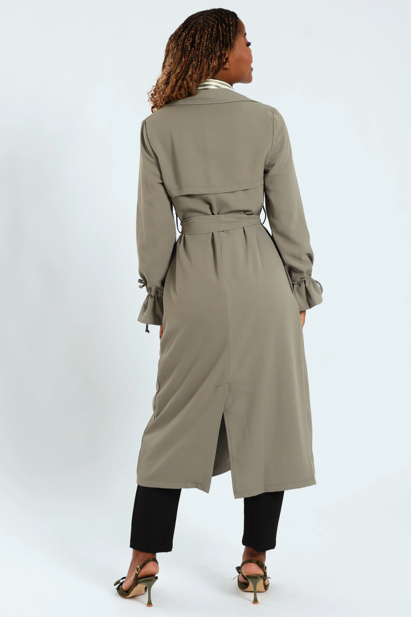 Long Length Unlined Belted Trench Coat - Fatigue - Image 4