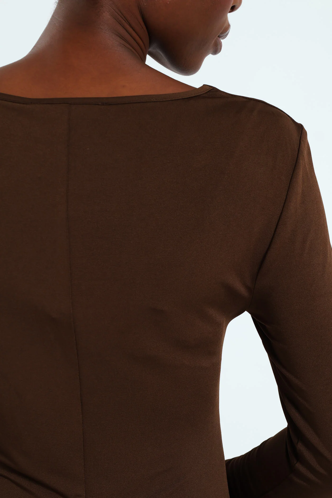 Long Seeve Rouched Cup Side Slit Bodycon Dress - Brown - Image 5