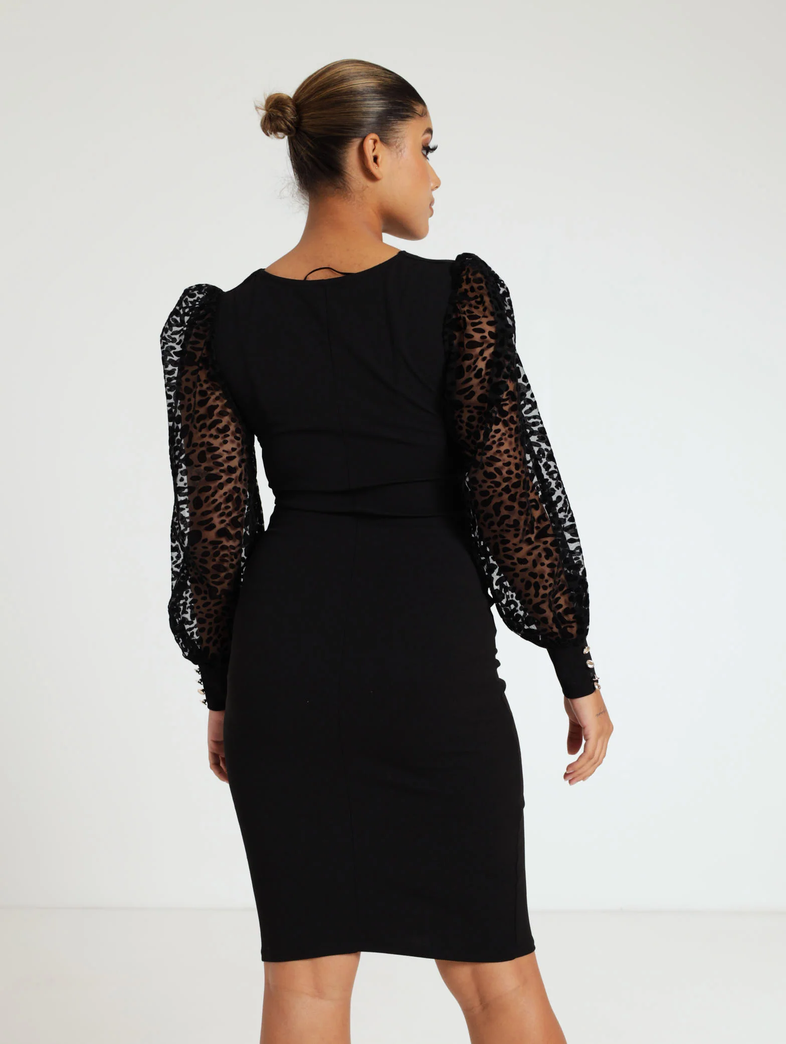 Long Sleeve Animal Flocked Midi Dress - Image 3