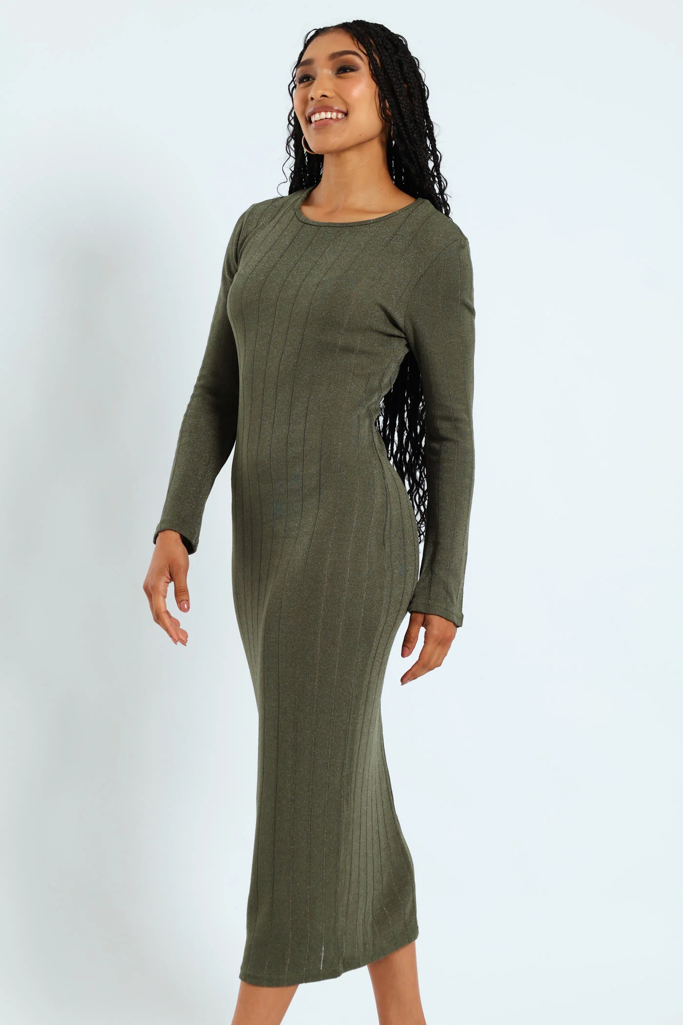 Long Sleeve Bandage Dress - Olive - Image 3