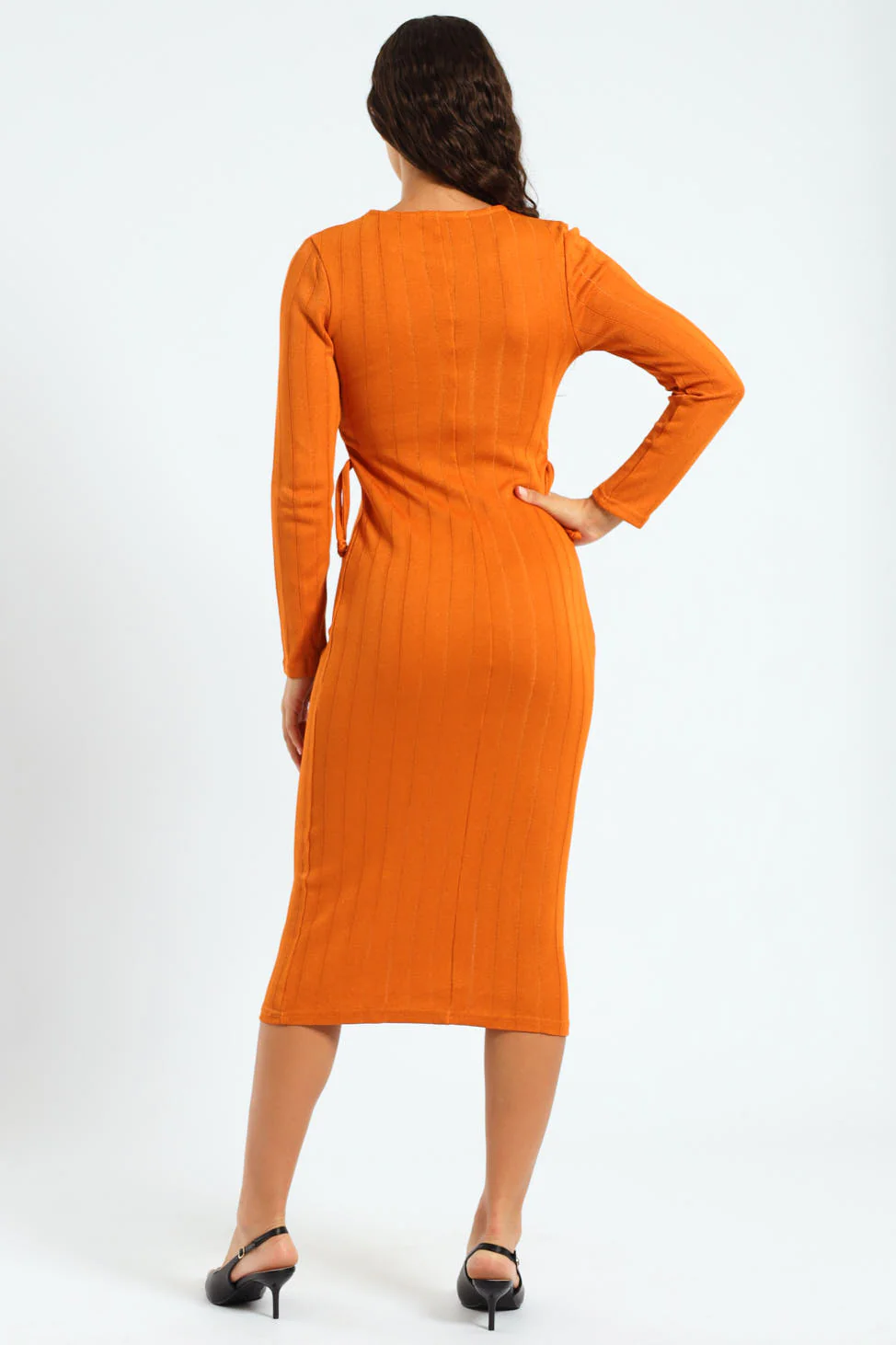 Long Sleeve Bandage Dress - Orange - Image 3