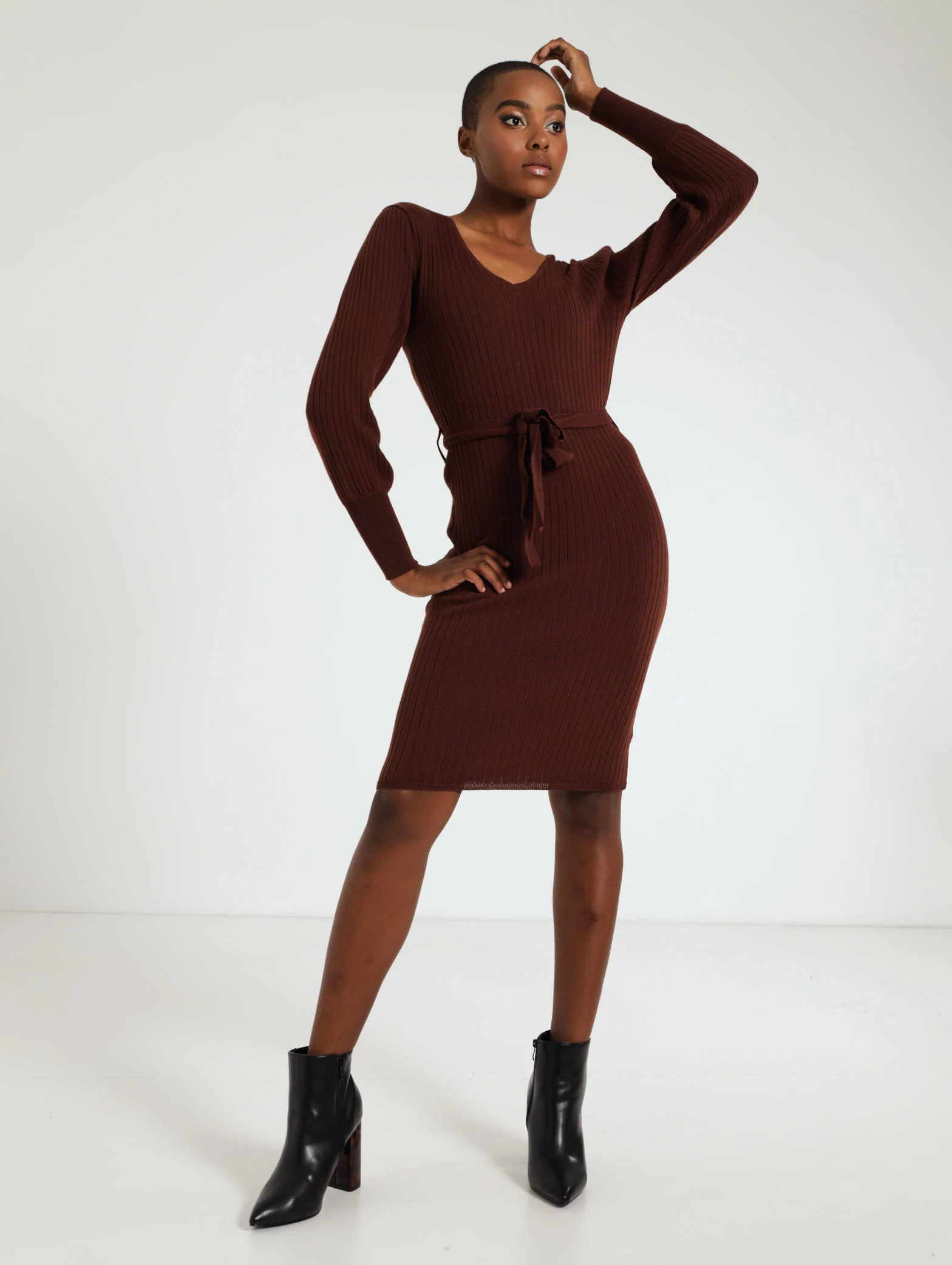 Long Sleeve Belted Lurex Knitwear Dress - Image 2