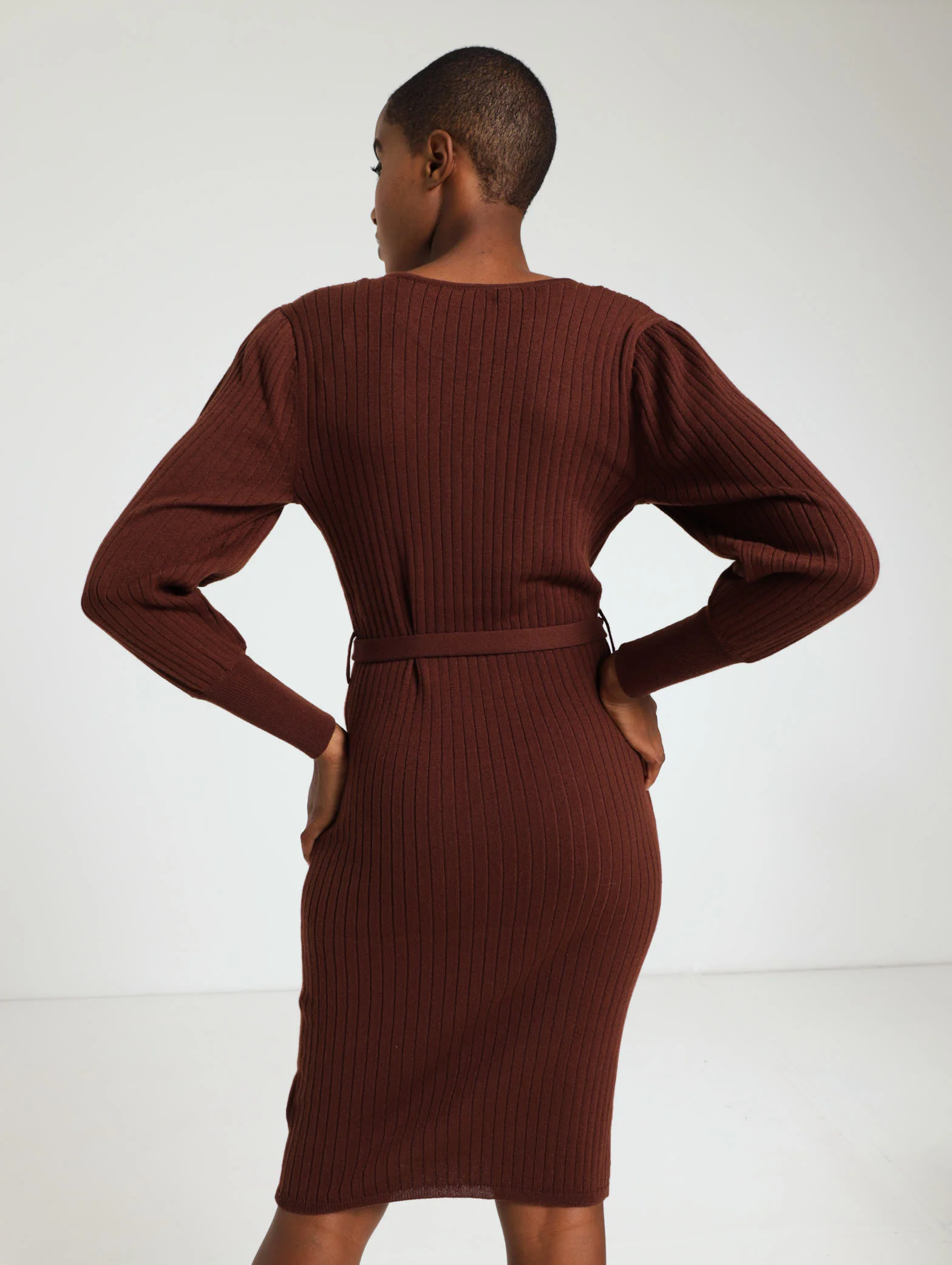 Long Sleeve Belted Lurex Knitwear Dress - Image 4