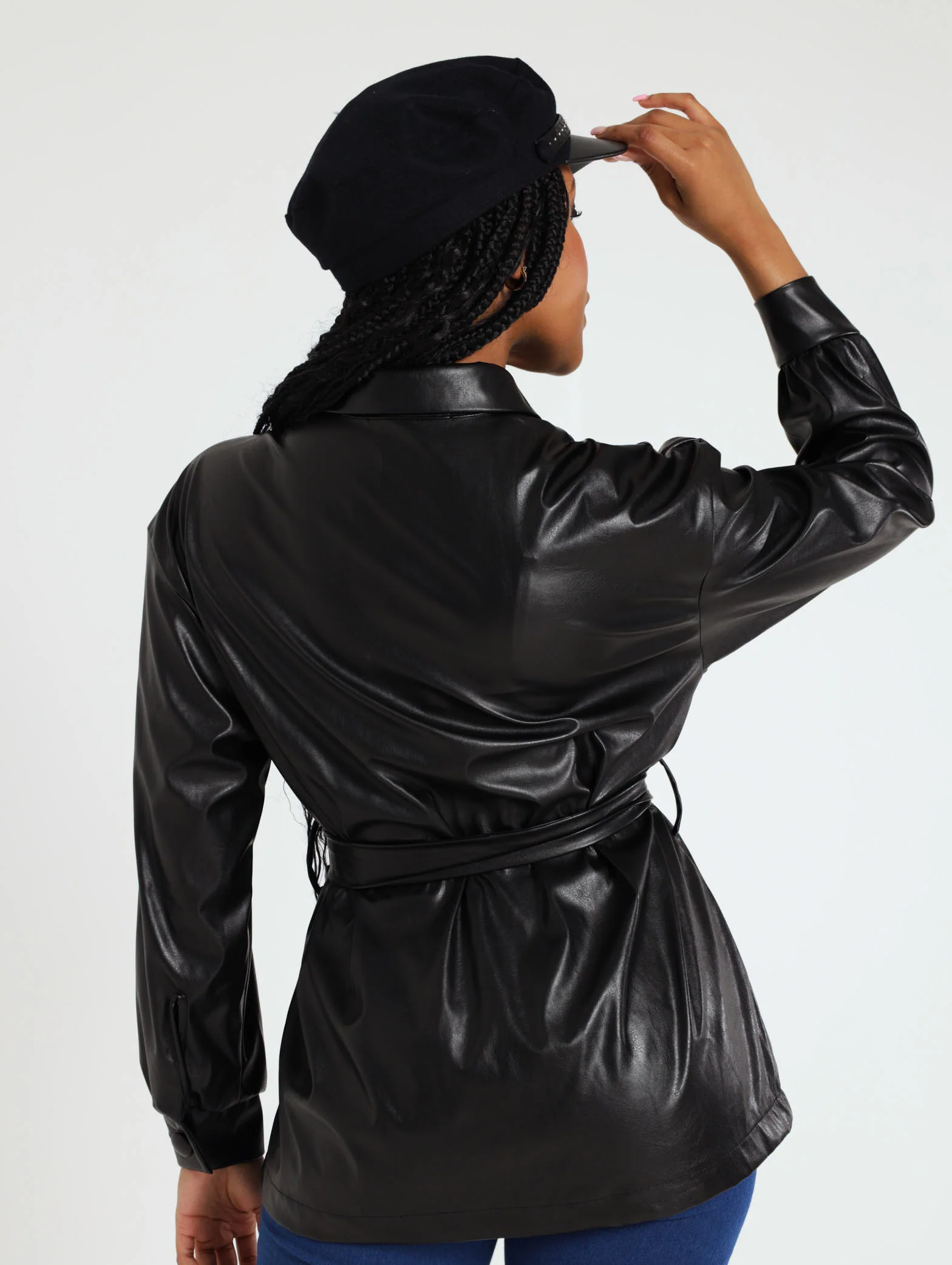 Long Sleeve Belted Pu Shacket - Image 2