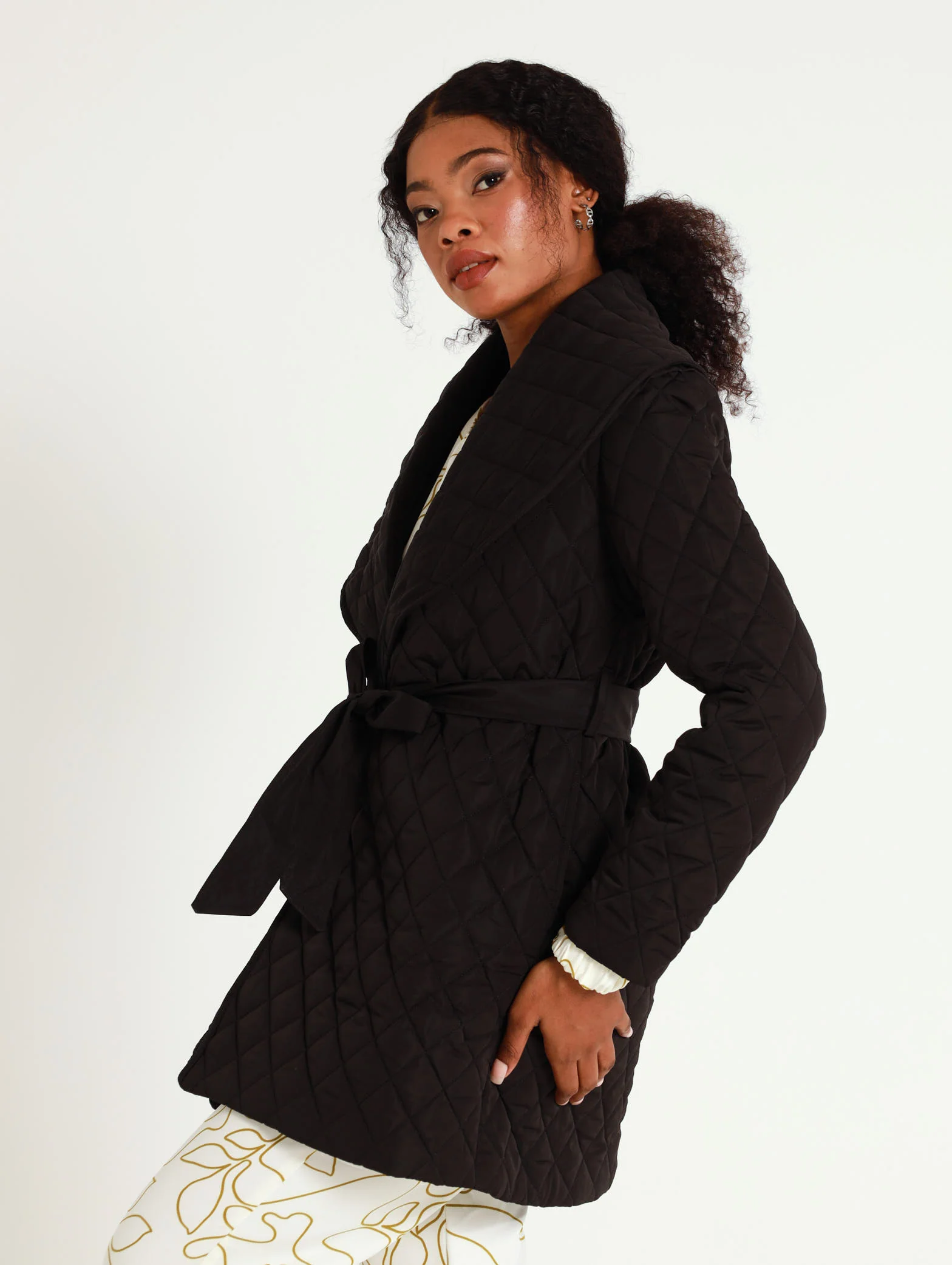 Long Sleeve Belted Quilted Puffer Jacket - Image 2