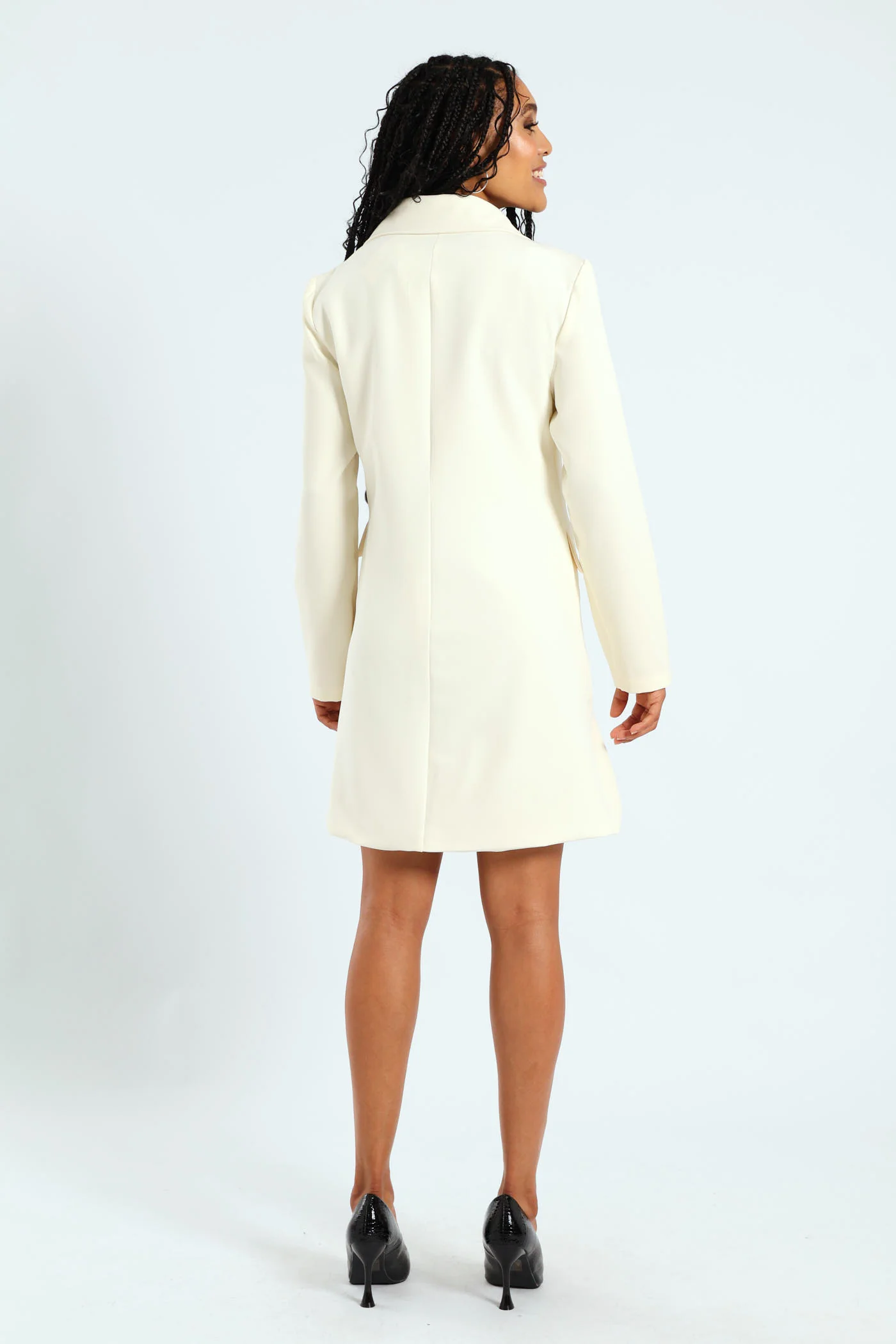 Long Sleeve Blazer Dress - Cream - Image 8