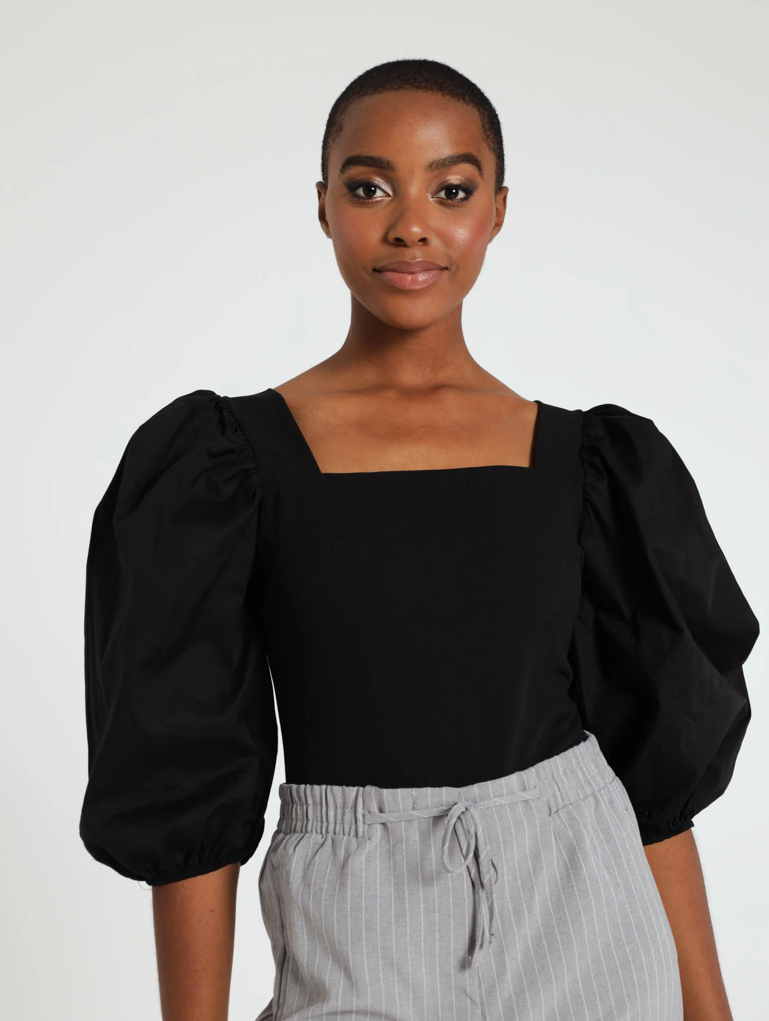 Long Sleeve Blouson Poplin Top