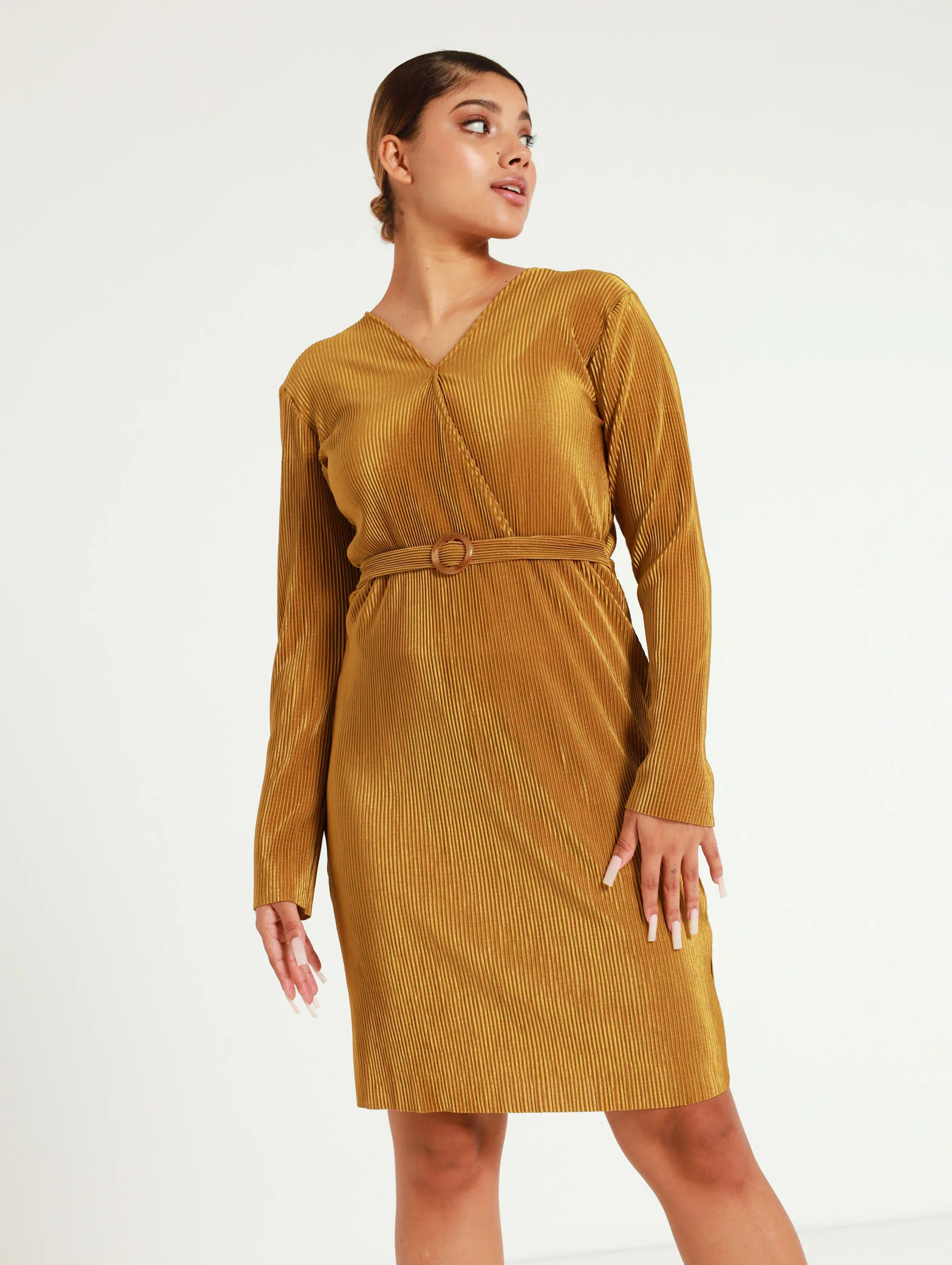 Long Sleeve Bodre Buckle Dress - Image 3