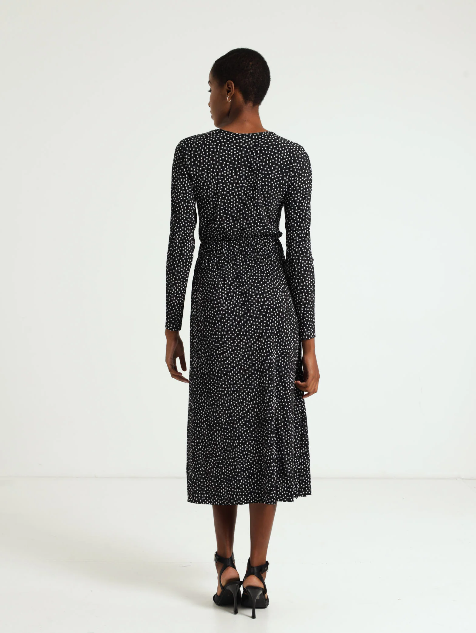 Long Sleeve Bodre Elastic Waist Midi Dress - Image 3
