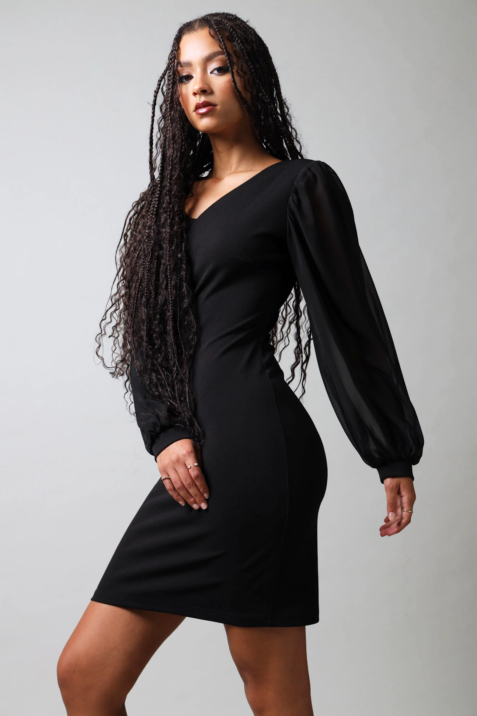 Long Sleeve Bodycon Dress - Black - Image 3