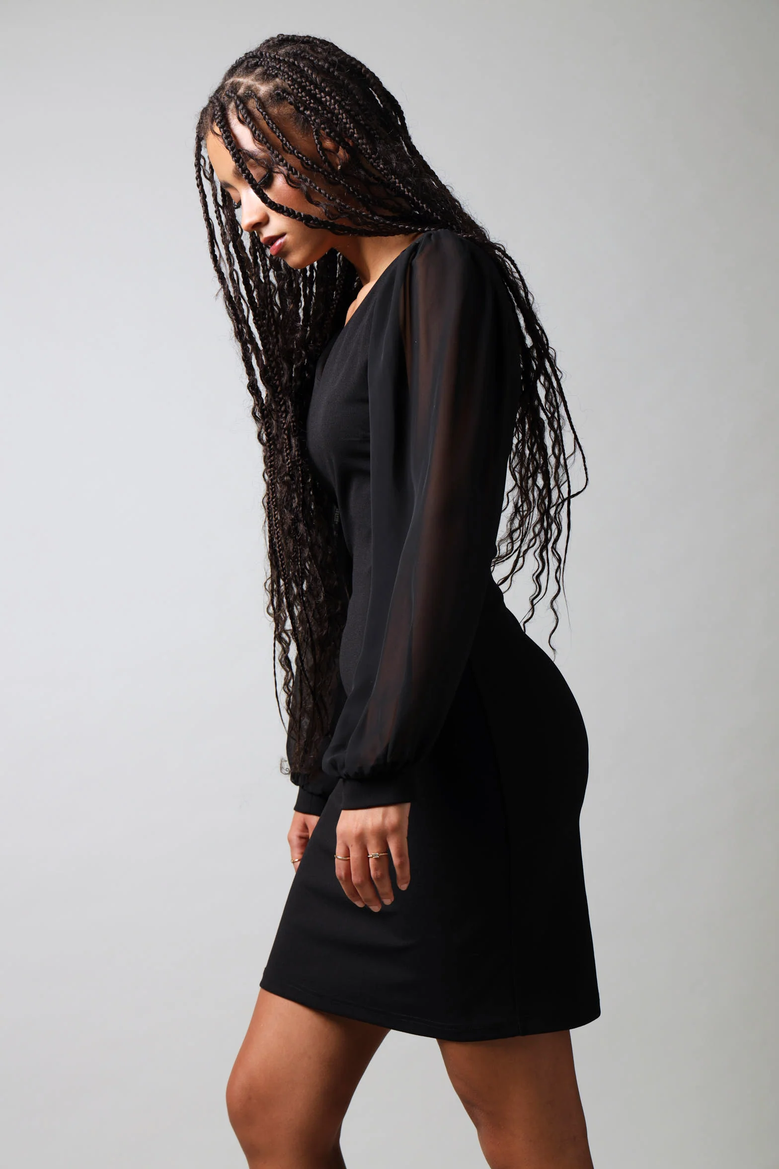 Long Sleeve Bodycon Dress - Black - Image 5