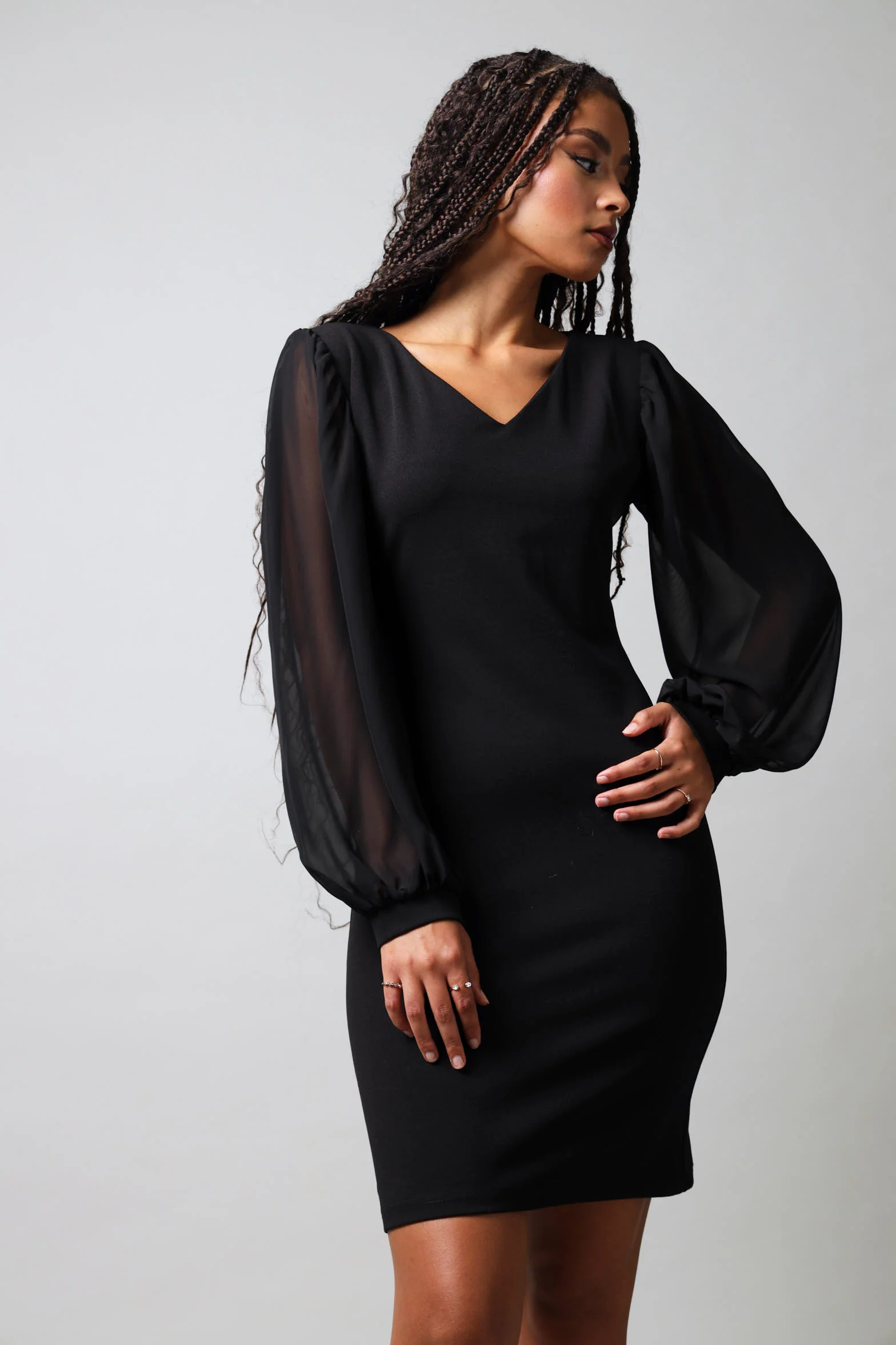 Long Sleeve Bodycon Dress - Black - Image 7