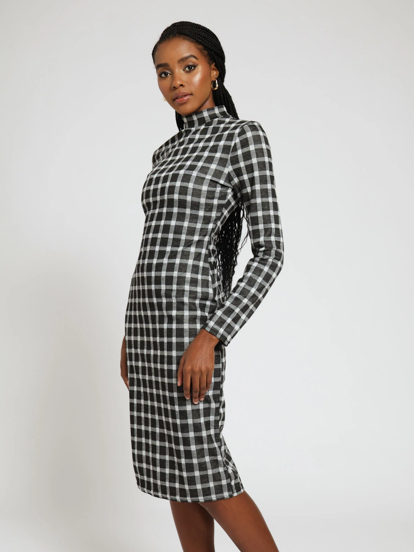 Long Sleeve Bodycon Dress - Check - Image 2