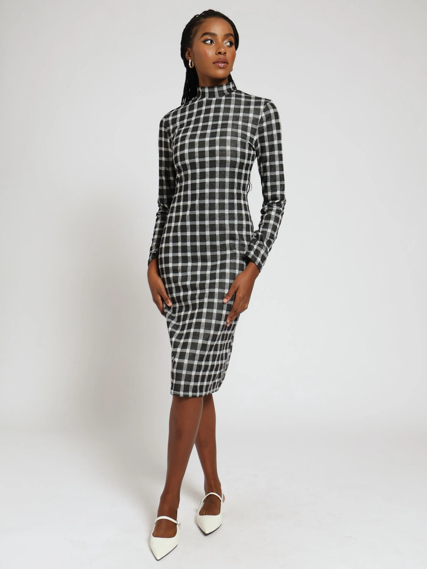 Long Sleeve Bodycon Dress - Check - Image 3
