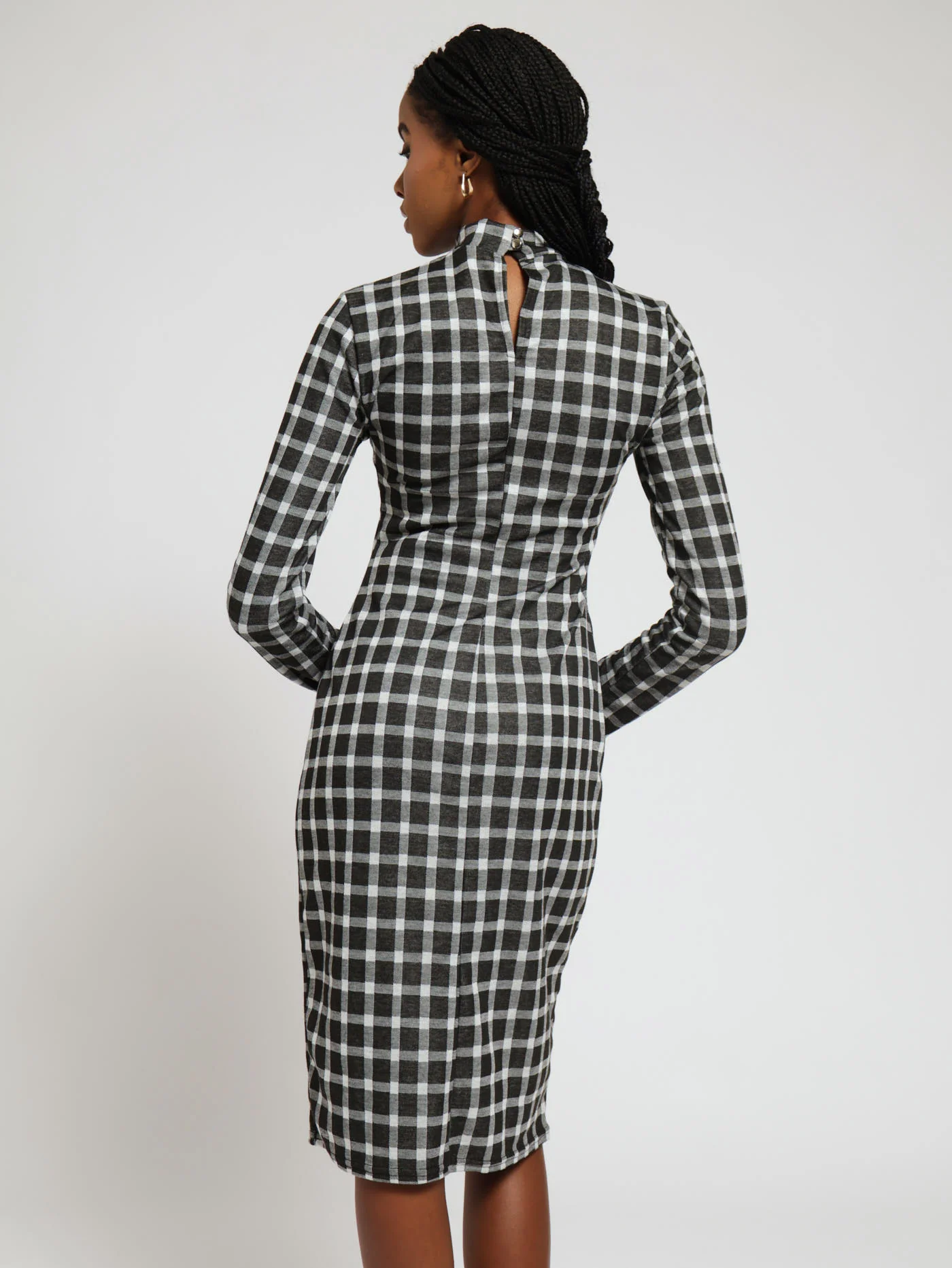 Long Sleeve Bodycon Dress - Check - Image 4