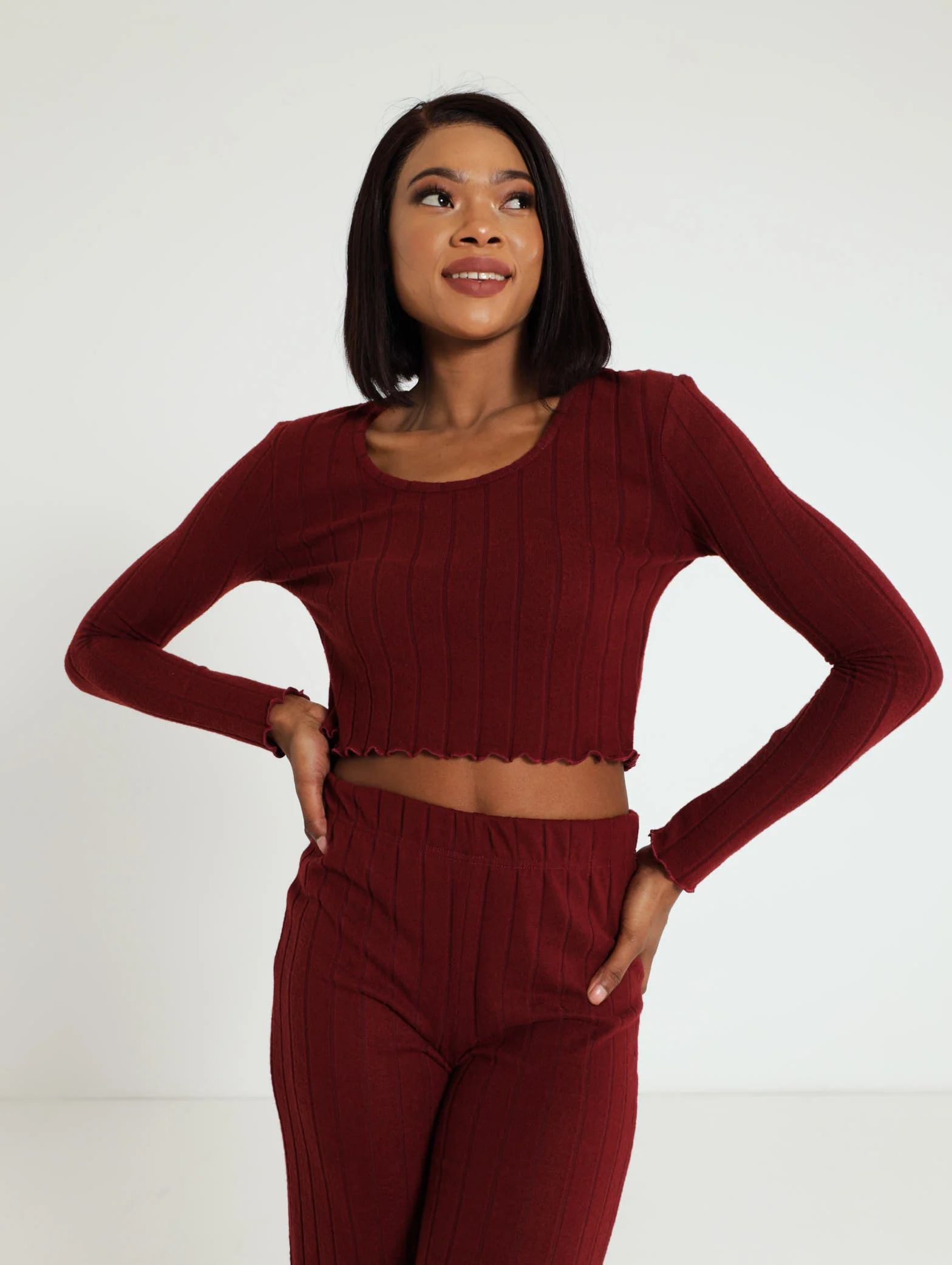 Long Sleeve Brushed Ribb Flossed Hem Top