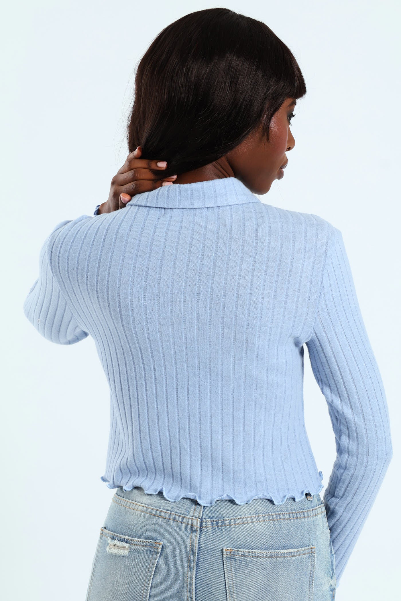 Long Sleeve Brushed Ribb Golfer - Blue - Image 6